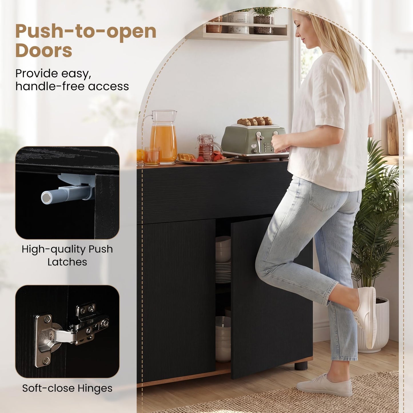 Giantex Sideboard Buffet Cabinet with Storage, Wooden Kitchen Storage Cabinet with Drawer and Push-to-Open Doors, Modern Coffee Bar Cabinet for Kitchen Living Room, 31.5”x12”x27.5” (Black)
