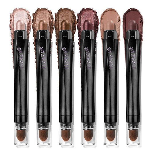 LUXAZA PRO Neutral Eyeshadow Stick Makeup 6PCS Set, Brown Metallic Shimmer Matte Cream Eye Shadow Eyeliner Brightener Pencil Crayon - GRAPE WINE