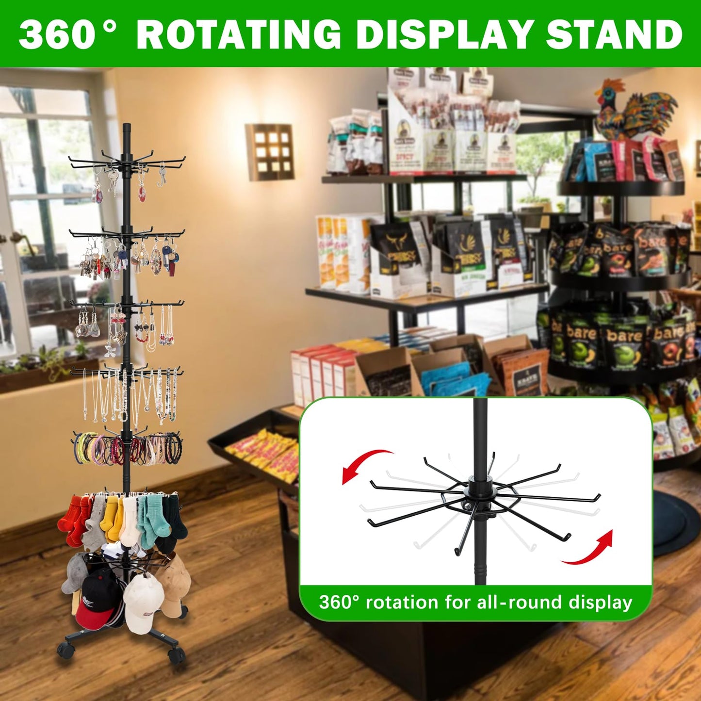 Qufiona Retail Display Stand, 7 Tier Rotating Display Stand for Vendor Events Spinning Display Stands Rack for Craft Shows, Jewelry, Keychain, Earring, Ornament