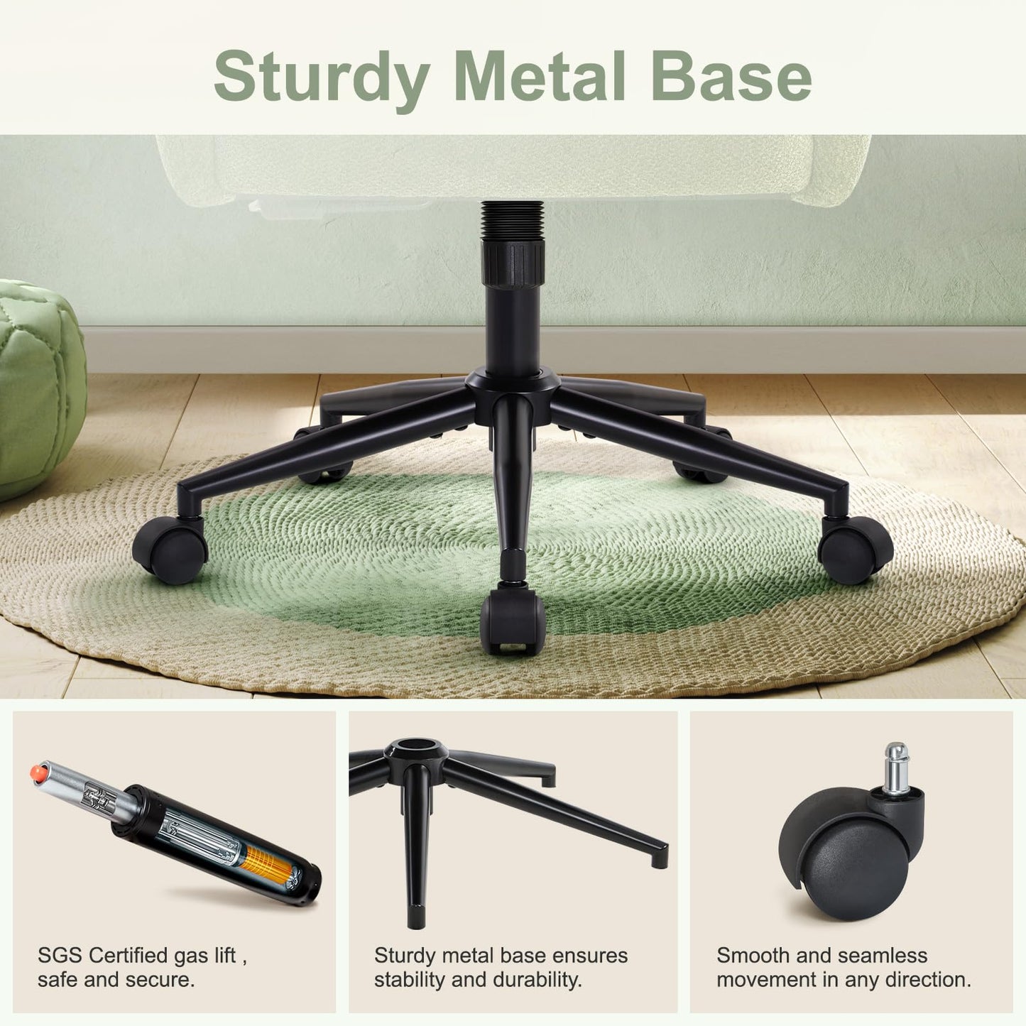 IWMH Desk Chair,Criss Cross Chair with Wheels and Arms,Modern Vanity Chair,Height Adjustable Ergonomic Swivel Office Chair for Vanity Home Office, Living Room, Bedroom (Green)