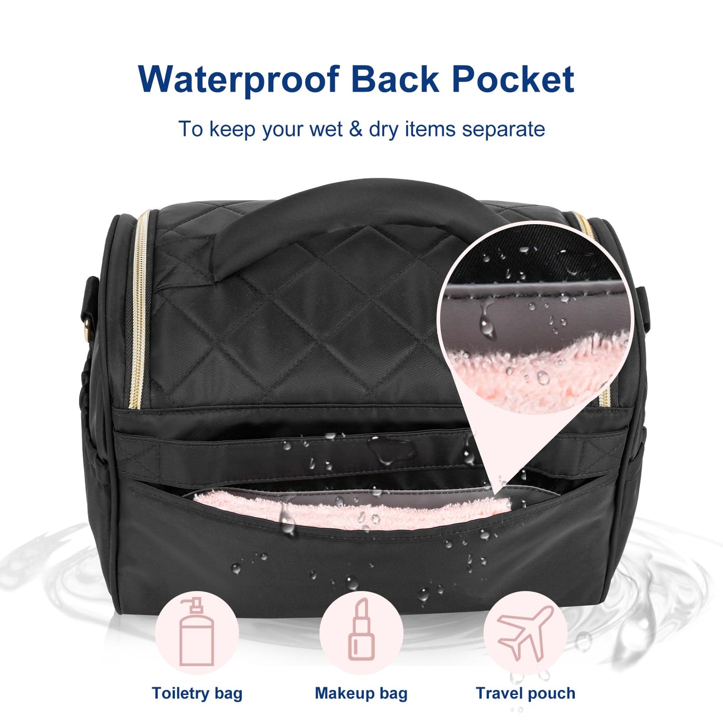 GR69N Travel Toiletry Bag Large Cosmetic Makeup Bag Organizer for Women,Wide-open Make Up Bag Waterproof Makeup Case Travel Bag with Handle and Dividers for Toiletries,Essentials,Accessories,Black
