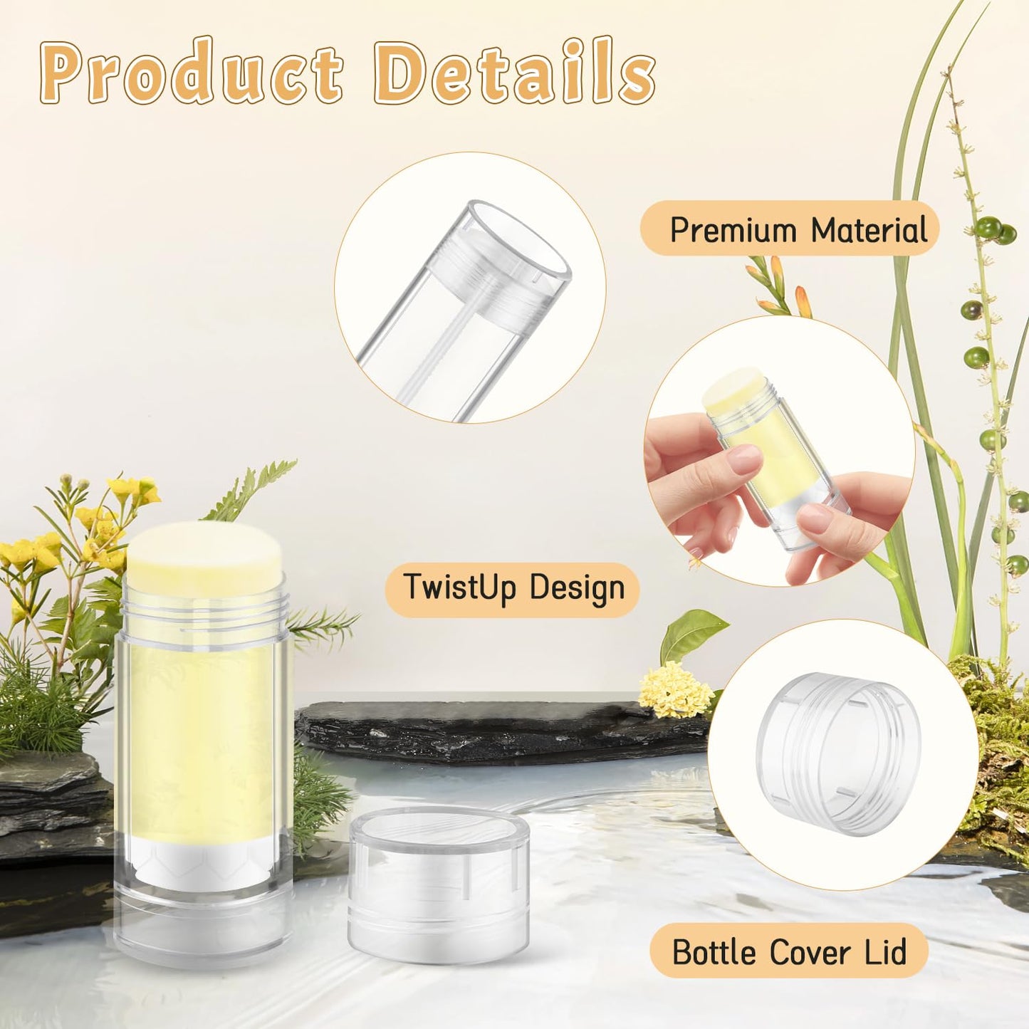 20 Pcs 15g/0.5oz Deodorant Jars Empty Refillable Round Plastic Deodorant Bottles Twist Up Bottom Filling Stick Tubes for Homemade DIY Lotion Bar Chapstick - Clear