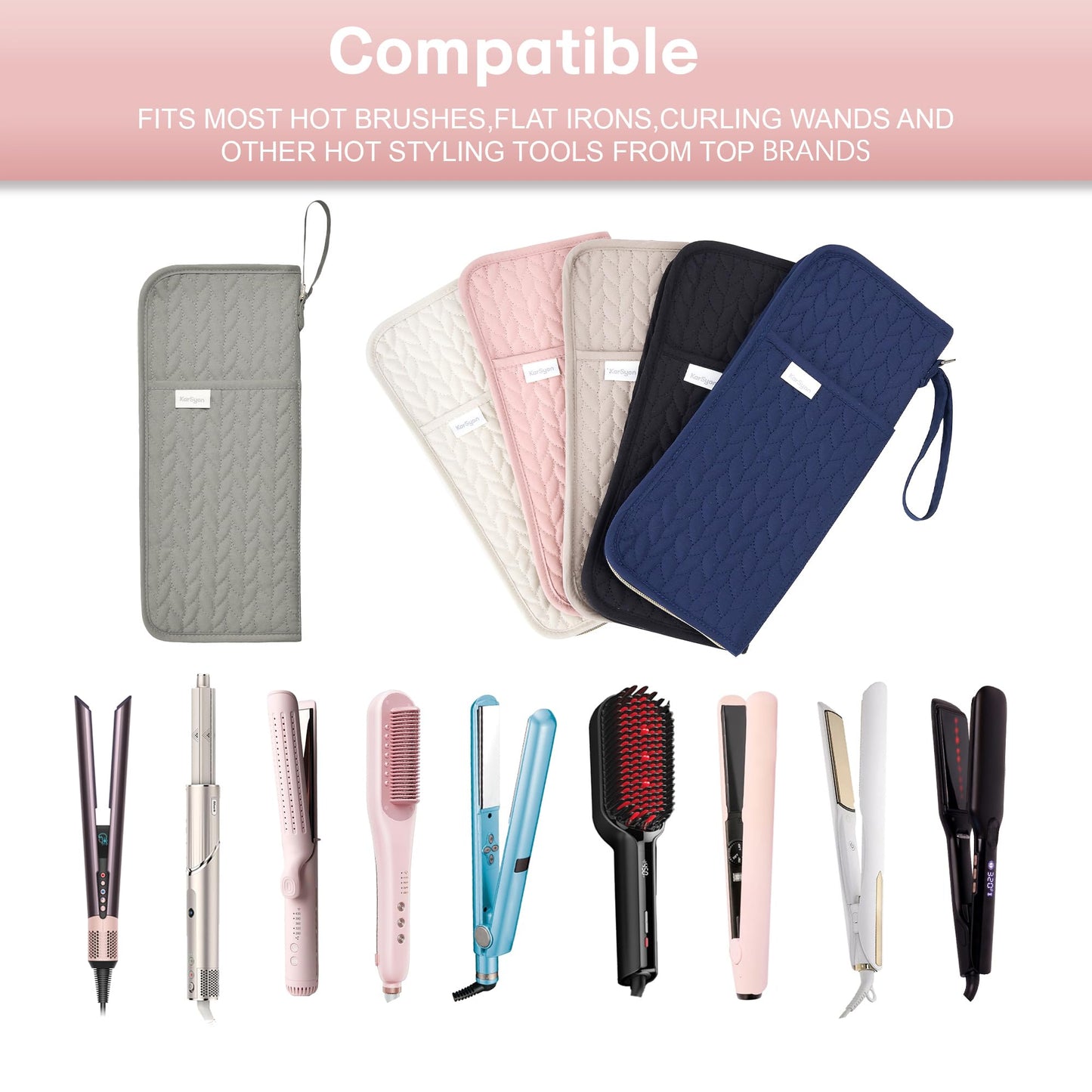KarSyon Hot Tools Organizer Heat Resistant Mat Case Hair Tools Holder Travel Bag Portable Hair Styling Tools Cover Pouch for Curling Iron,Flat Iron,Hair Straightener (Grey)
