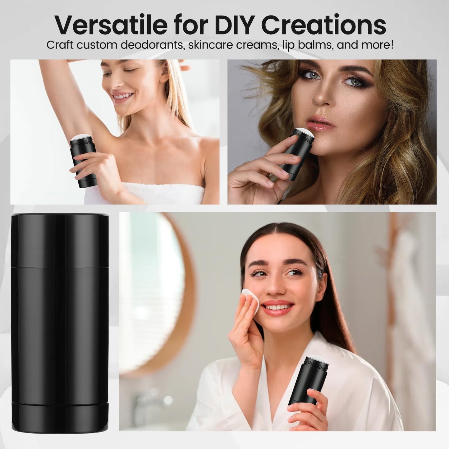 Sherules 15 Pack Clear Empty Deodorant Containers - 1.7oz/50ml Twist-Up Refillable Tubes, Bottom-Fill Round Plastic Sticks for DIY Homemade Deodorant, Lip Balm & Solid Cosmetics