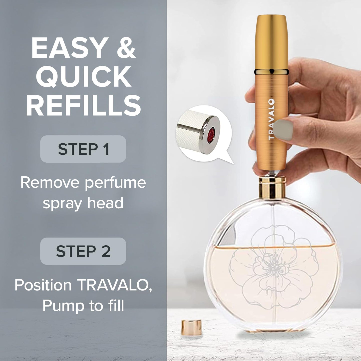 Travalo LUX Perfume Atomizer - Leak-Proof and TSA Approved for Air Travel - Reusable Airtight Easy Fill Mini Pump Sprayer - Lightweight Portable - Brushed Polished Metal Alloy Outer Shell - Silver