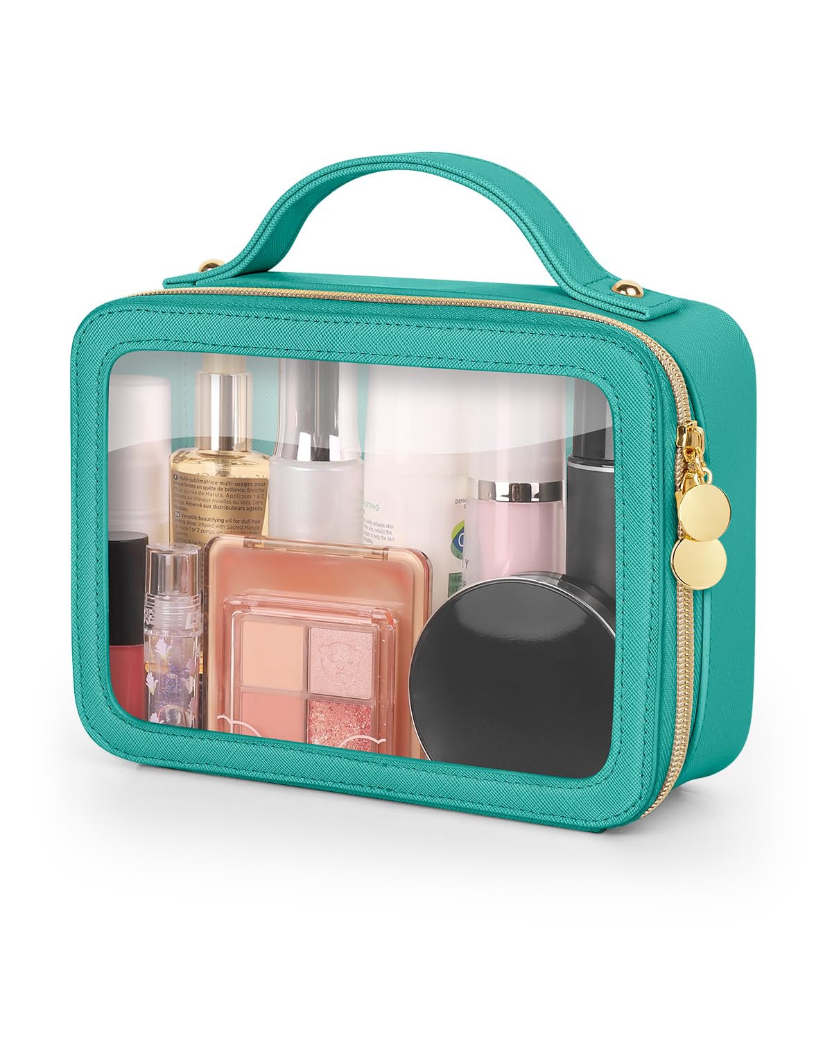 Soimeat Clear Makeup Bag, Portable Travel Cosmetic Bags, Multipurpose Leather Toiletry Bag with Zipper, Waterproof Transparent Cosmetic Organizer for Women, Medium, Green