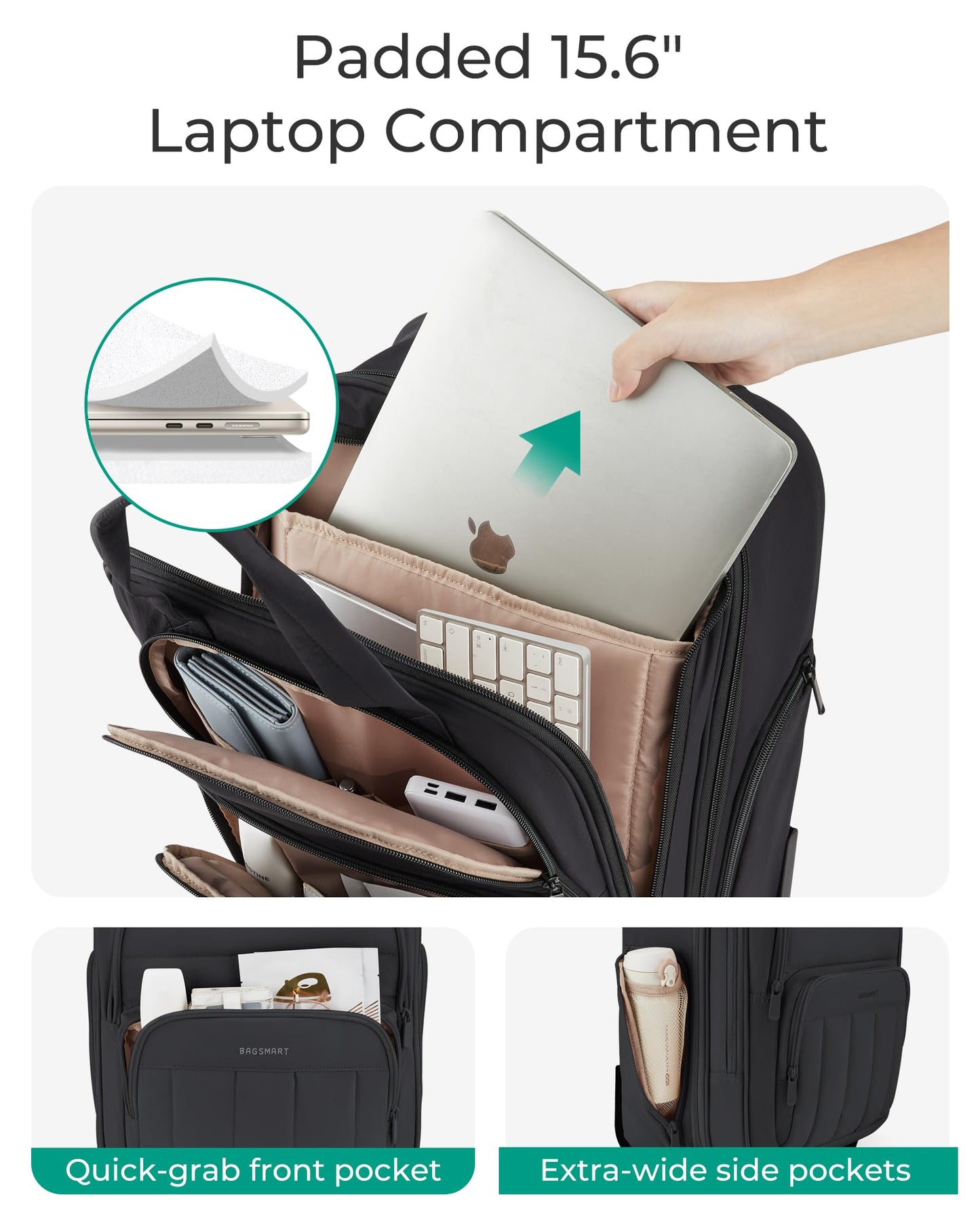 BAGSMART Small Underseat Carry on Luggage with Wheels, 16 inch Small Under Seat Luggage, Lightweight Travel Suitcase for Women, Classic