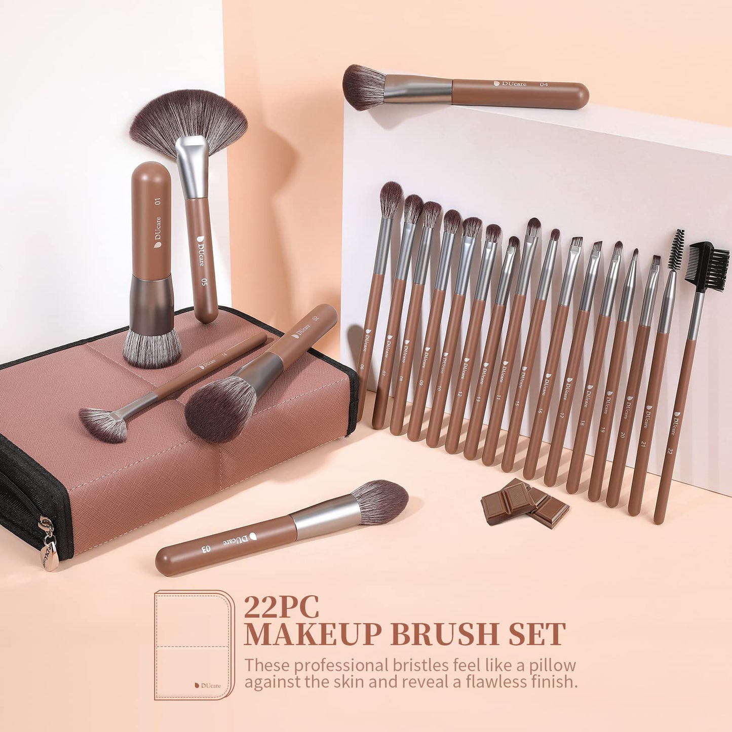 DUcare 22Pcs Makeup Brush Set PRO Makeup Brushes Professional with Bag Premium Synthetic Kabuki Foundation Blending Brush Face Powder Blush Concealers Eye Shadows