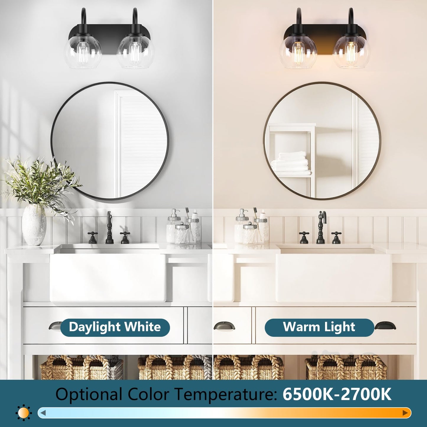 Dpyrrhic Modern 2-Light Vanity Light, Bathroom Lighting Fixture Over Mirror With Clear Glass Shade and Metal Base, Matte Black Wall Mounted for Bathroom