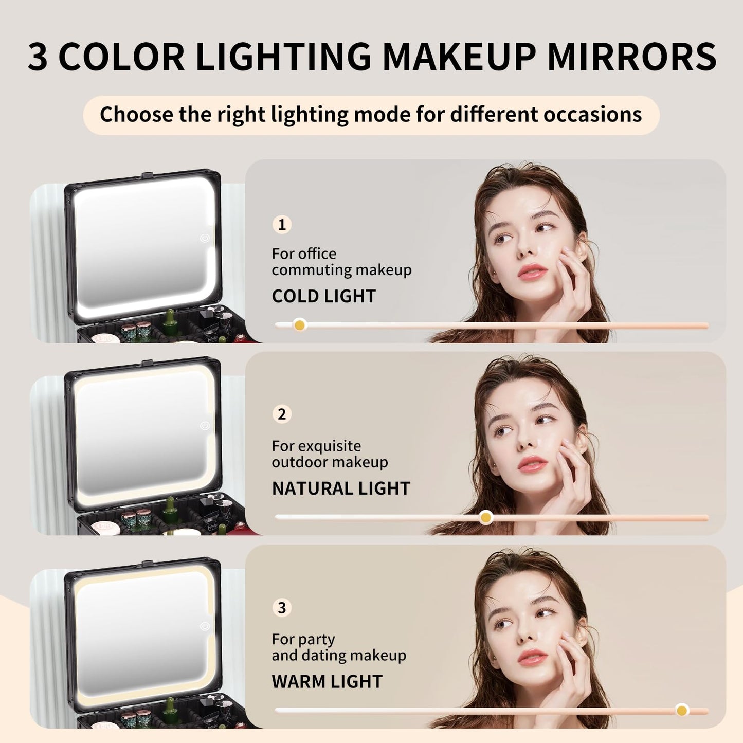 Leeora&Leekoo Makeup box with Drawer and lighted mirror travel train Case, cosmetic organizer with Adjustable Dividers and Magnetic led mirror (Black)