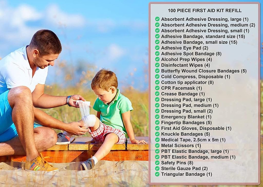 First Aid Kit Refill - 100 Piece - Extra Replacement Supplies for First Aid Kits, Loose Packed Restock Supply Pack
