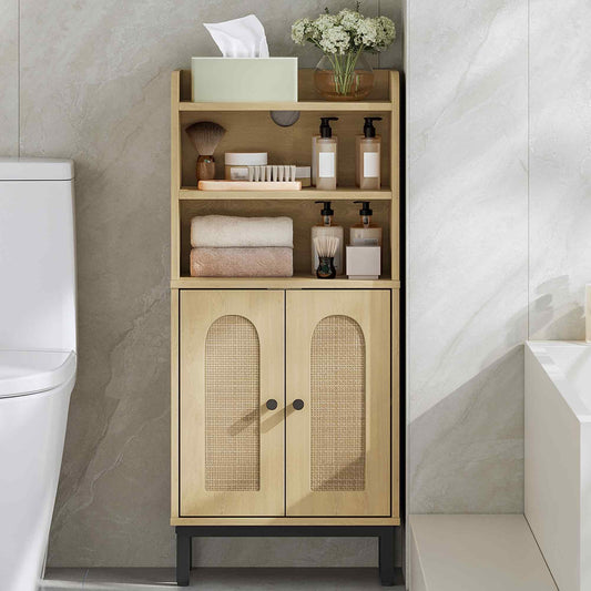 Hzuaneri Bathroom Storage Cabinet, Small Floor Cabinet with 2 Door and Shelves, Toilet Paper Cabinets, Bathroom Organizer with Adjustable Shelf, for Small Spaces Rattan Black 7.1" Dx14.6 Wx32.7 H