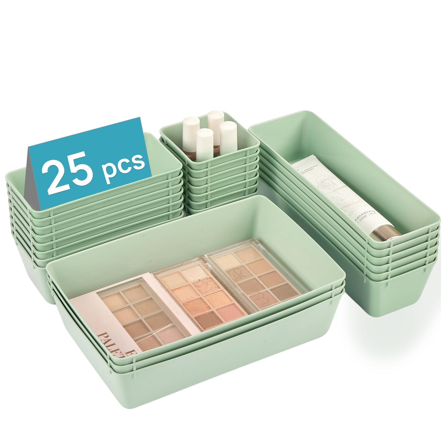Vtopmart 25 PCS Plastic Drawer Organizers Set, 4-Size Versatile Bathroom and Vanity Drawer Organizer Trays, Storage Bins for Makeup, Bedroom, Kitchen Gadgets Utensils and Office