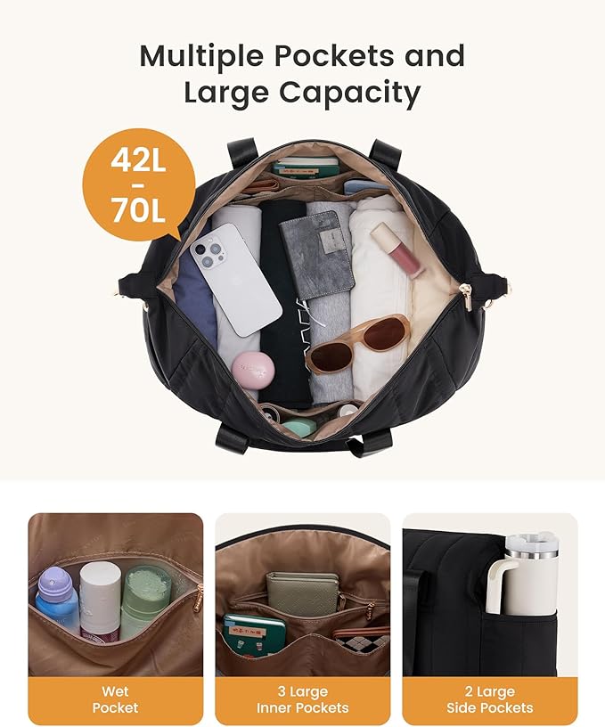 LOVEVOOK Travel Duffle Bag,Puffer Weekender Bags For Women with Shoe Compartment,42L Carry On Duffel Overnight Bags For Airplanes,Hospital Bag for Labor and Delivery,3Pcs Set