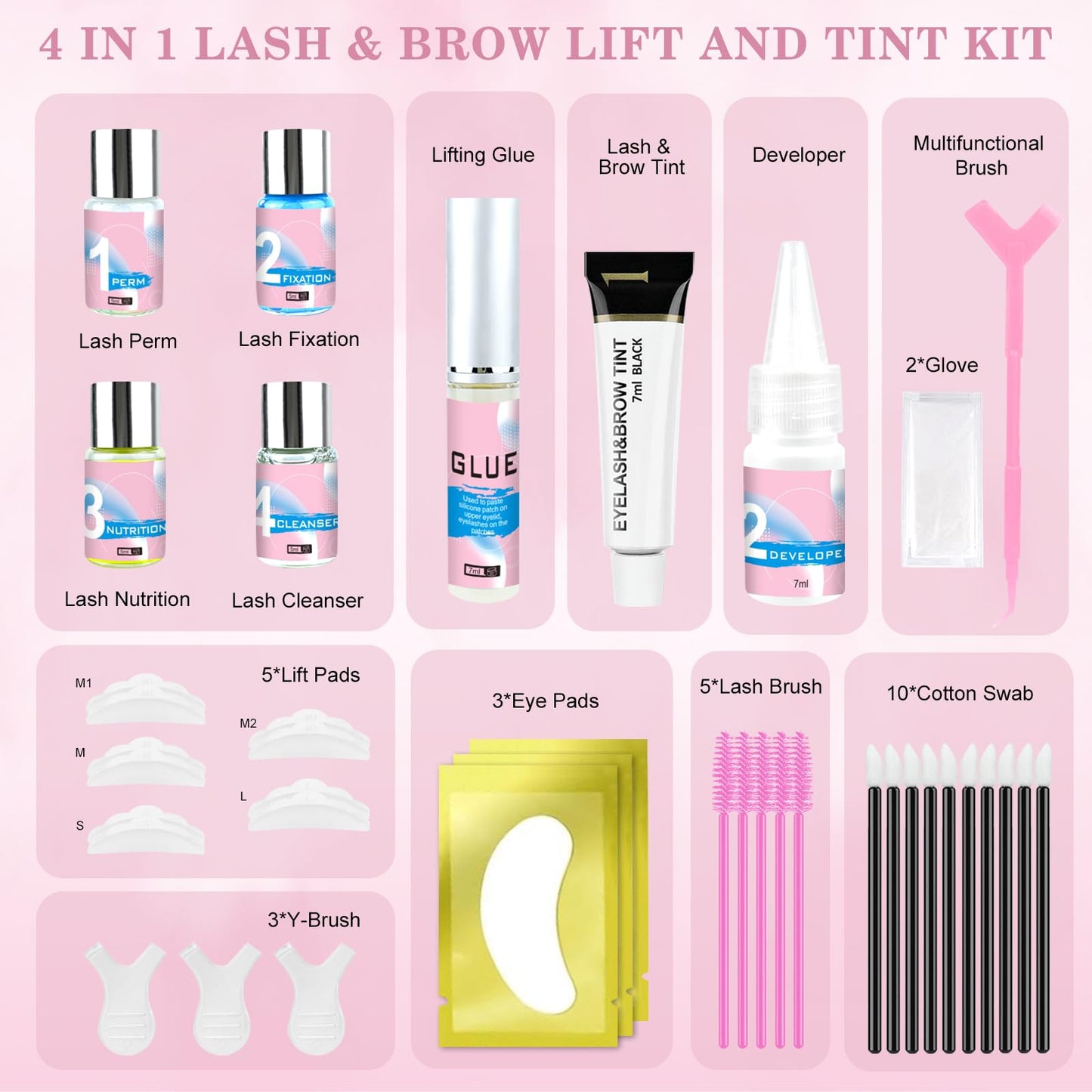 Lash Lift and Black Kit, Professional Brow Lamination and Black Kit, 4 In 1 Eyelash & Eyebrow Perm Kit, Quick Lifting & Voluminous Coloring, Easy to Use at Home Diy & Salon (Blue)