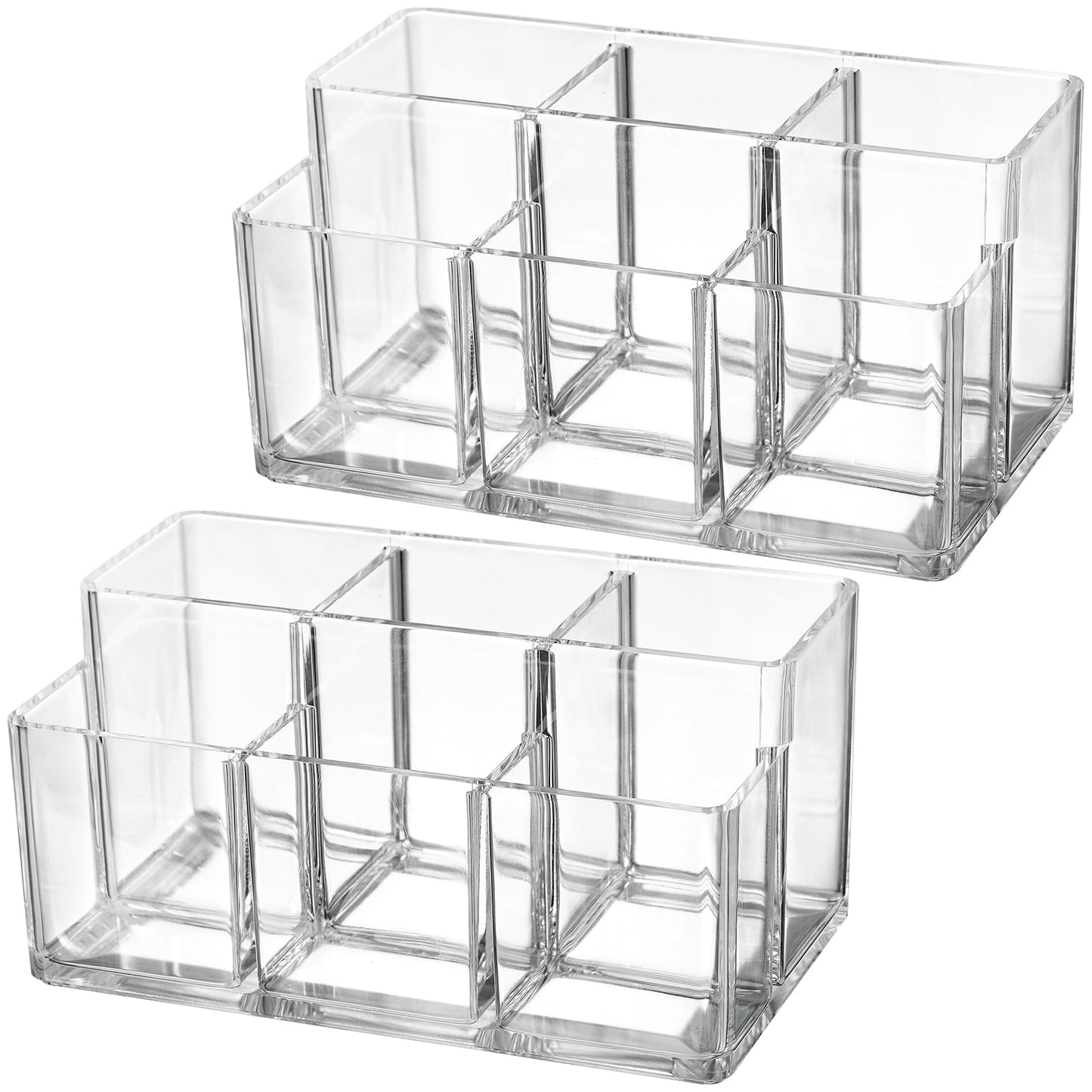 Foraineam 2 Pack Acrylic Makeup Brushes Holder with 6 Slots, Clear Pen Pencil Organizer Desktop Stationery Storage Container, Vanity Cosmetic Eyeliners Eyebrow Pencil Display Case