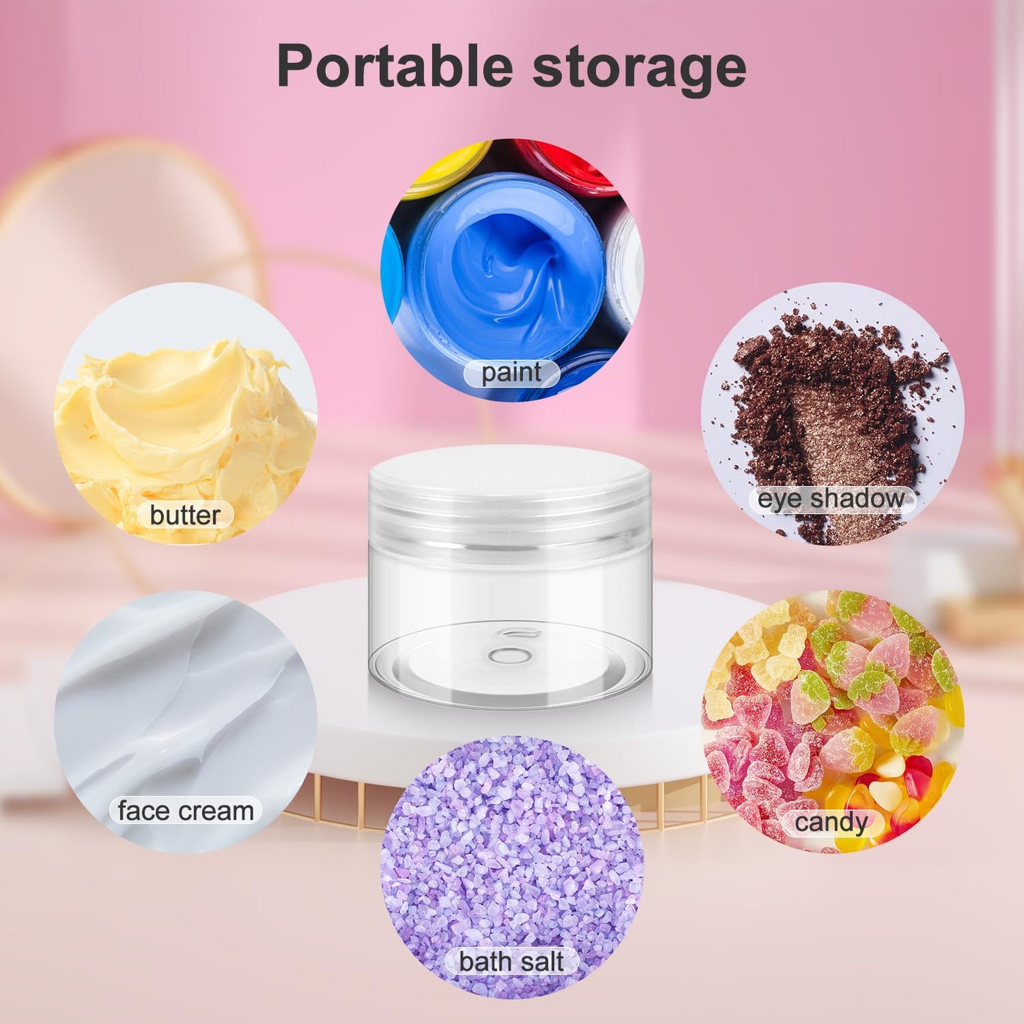 Loretoy 36 Pack 4 OZ Plastic Jars with Lids, BPA Free, Reusable, Refillable Transparent Cosmetic Containers for Bath Salts, Cosmetics, Powders, Beauty Product and Small Accessories - White