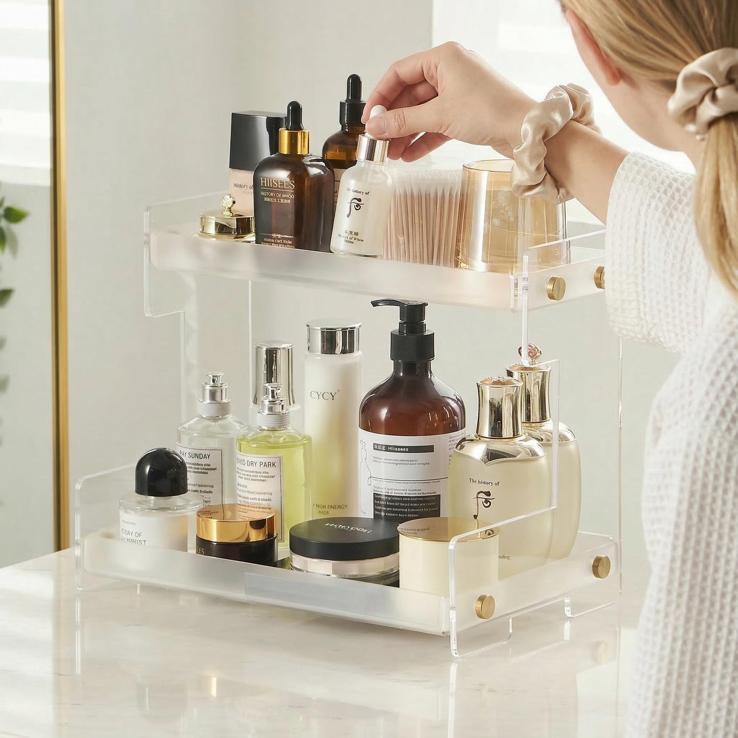 FFK Bathroom Organizer Countertop, 2 Tier Bathroom Counter Organizer Kitchen Spice Rack Cosmetic Organizer,Countertop Storage for Bathroom, Kitchen, Living Room, Bedroom, Dressing Table