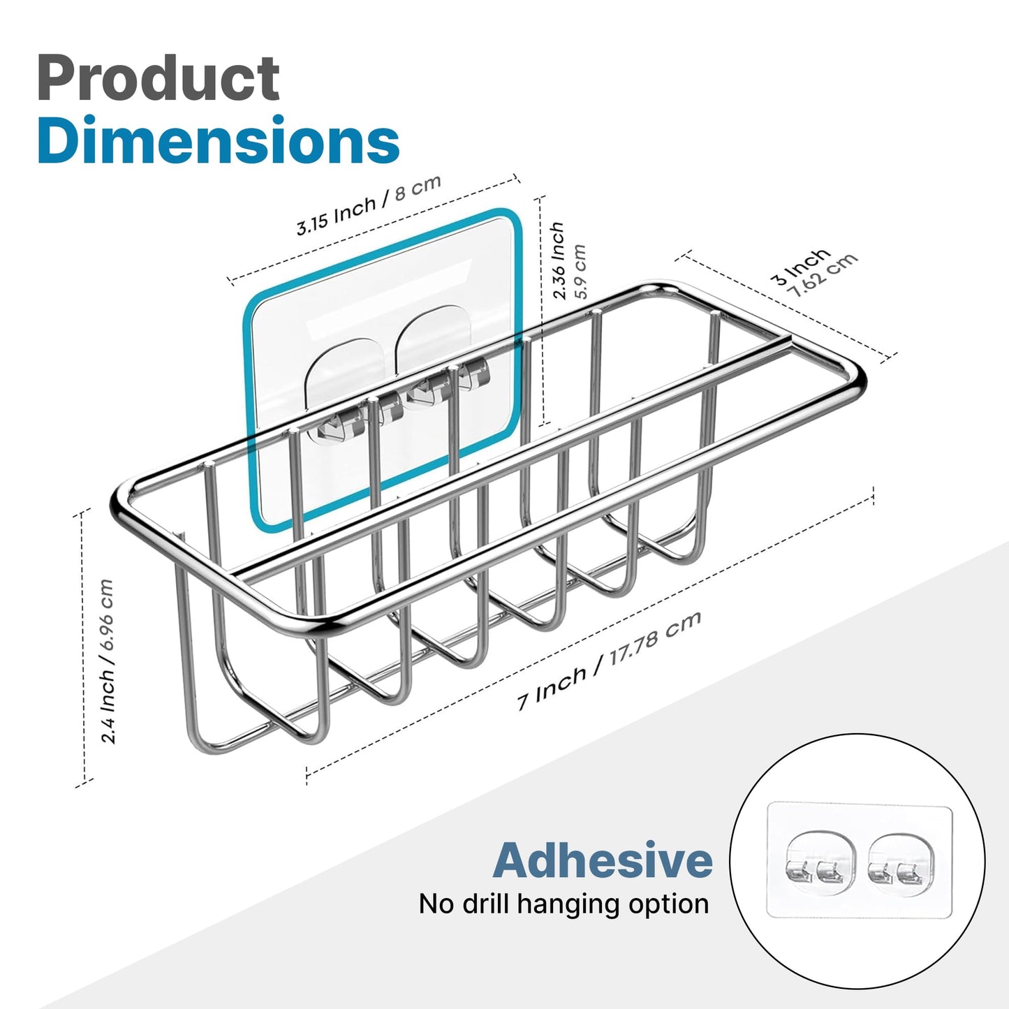 KESOL Adhesive Kitchen Sink Sponge Holder + Dish Cloth Hanger + Soap Holder, 2-in-1 Kitchen Sink Caddy, 304 Stainless Steel Rust Proof, Water Proof, No Drilling (Silver)
