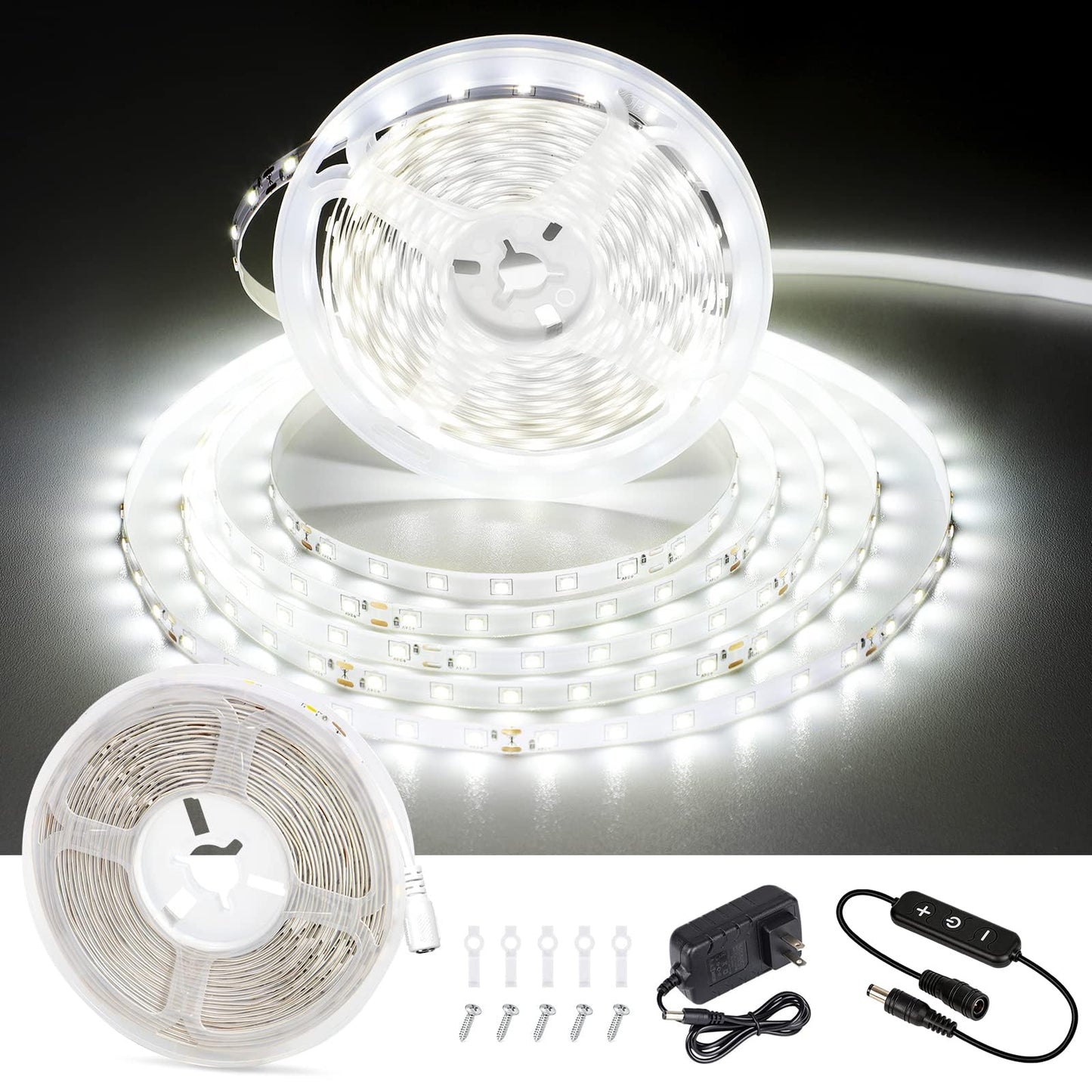 CT CAPETRONIX White LED Strip Light, 49.2 Feet 24 Volt LED Light Strip White, 6000K Daylight Super Bright LED Tape Light for Bedroom, Kitchen, Closet, Cabinet, Mirror, Indoor(Dimmer Included)