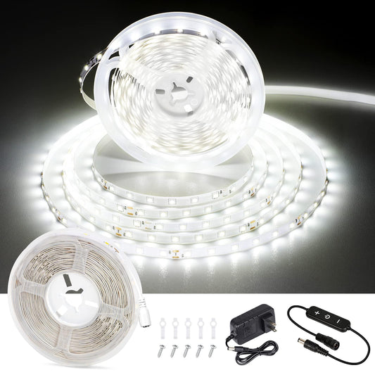 CT CAPETRONIX White LED Strip Light, 49.2 Feet 24 Volt LED Light Strip White, 6000K Daylight Super Bright LED Tape Light for Bedroom, Kitchen, Closet, Cabinet, Mirror, Indoor(Dimmer Included)