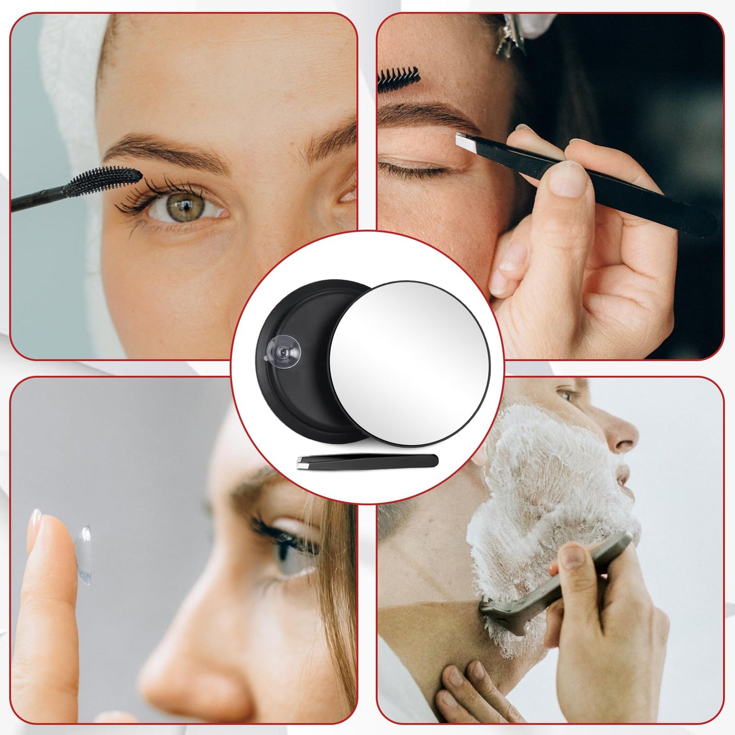 40X Magnifying Mirror with 3 Suction Cups, Magnified Makeup Mirror and Tweezers Set, Portable 6inch Travel Makeup Mirror with 40X Powerful+ Magnification for Makeup, Shaving, Blackhead Blemish Removal