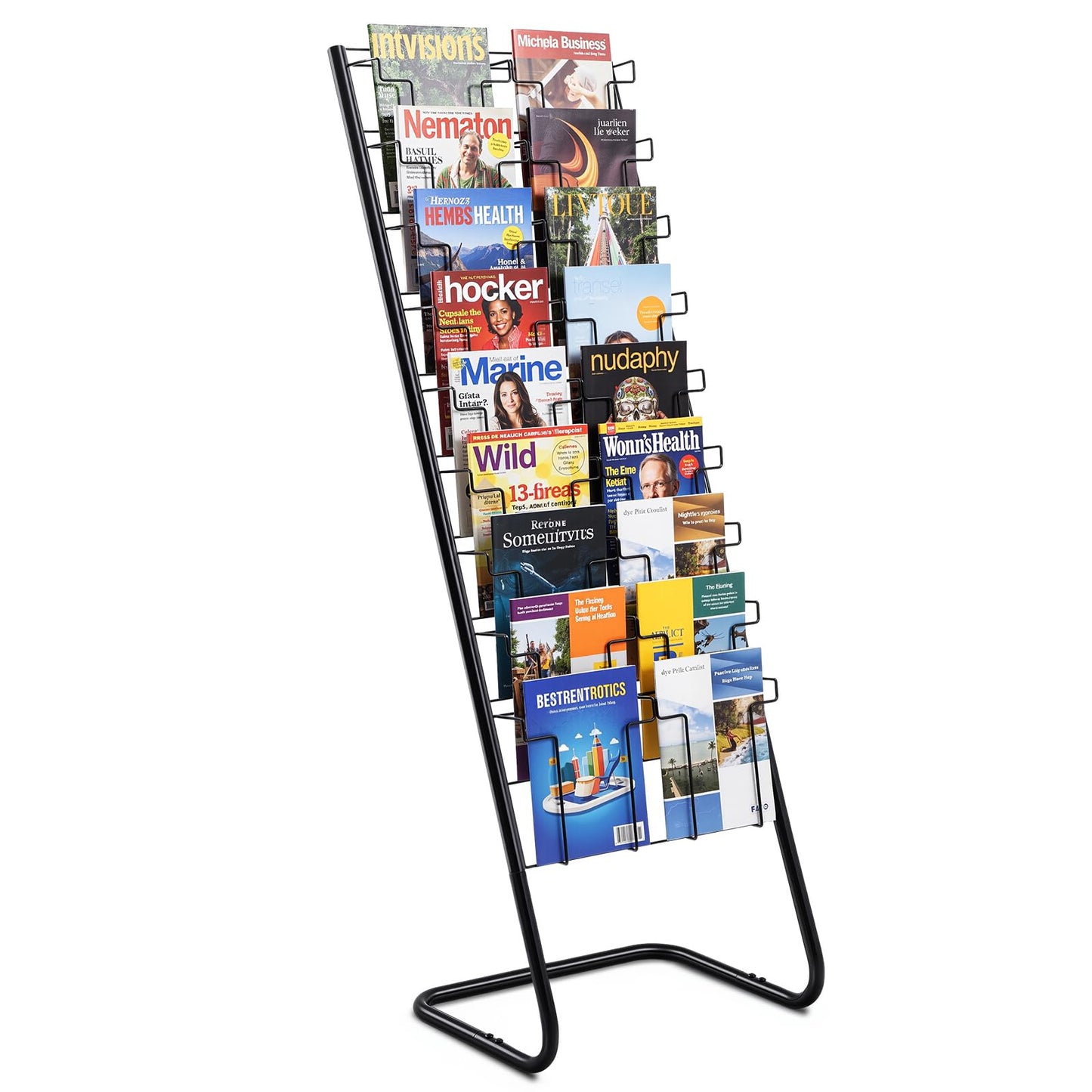 Zonon 57" Magazine Rack Floor Holder 18 Pockets Tiered Display Holder Floor Standing Brochure Display Stand for Books Newspaper Catalogs Libraries Retail Stores Shop Exhibitions Office