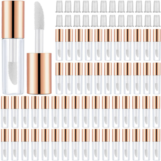 Patelai 100 Pieces Clear Mini Lip Gloss Tube Refillable Empty Lip Balm Gloss Containers Bottles Transparent Mini Lipstick Containers for Women DIY Makeup(Rose Gold,1.2ml)
