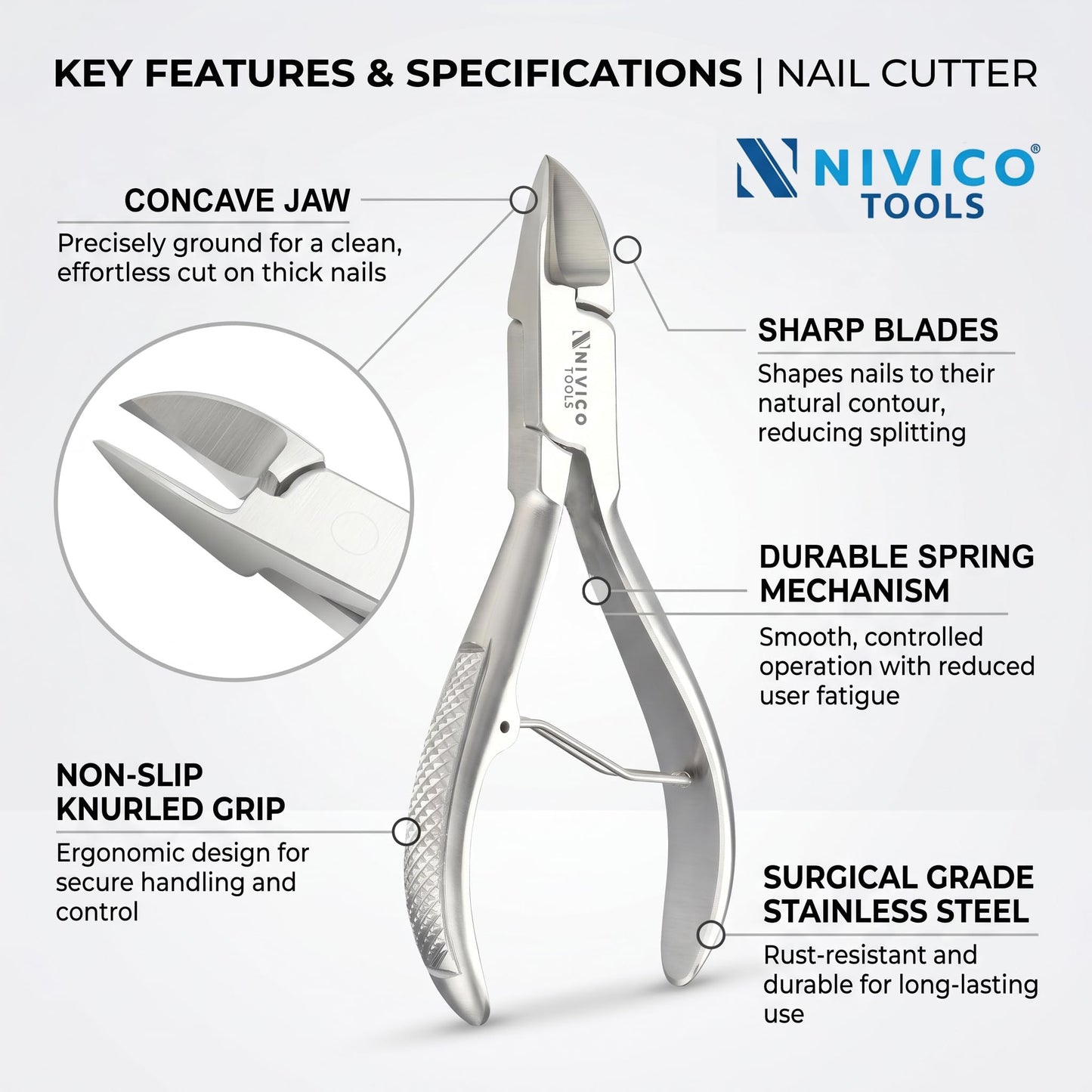 Nivico Tools Premium Nail Cutter – High-Carbon Stainless Steel Fingernail & Toenail Clipper – Ultra-Sharp Precision Trimmer with Ergonomic Wide Lever & Built-In File for Men, Women & Salon