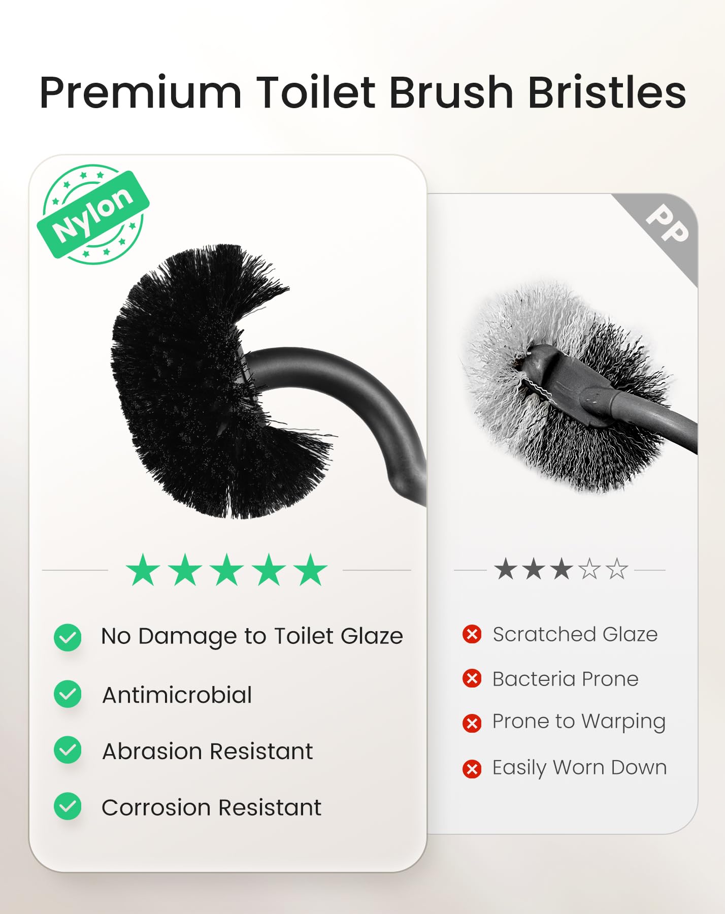 Cesun Toilet Brush and Holder Set, Curved Toilet Bowl Brush for Under Rim Cleaning, 304 Stainless Steel Holder, Weighted Base, Long Handle Toilet Scrubber, 2 Brush Heads, Silver