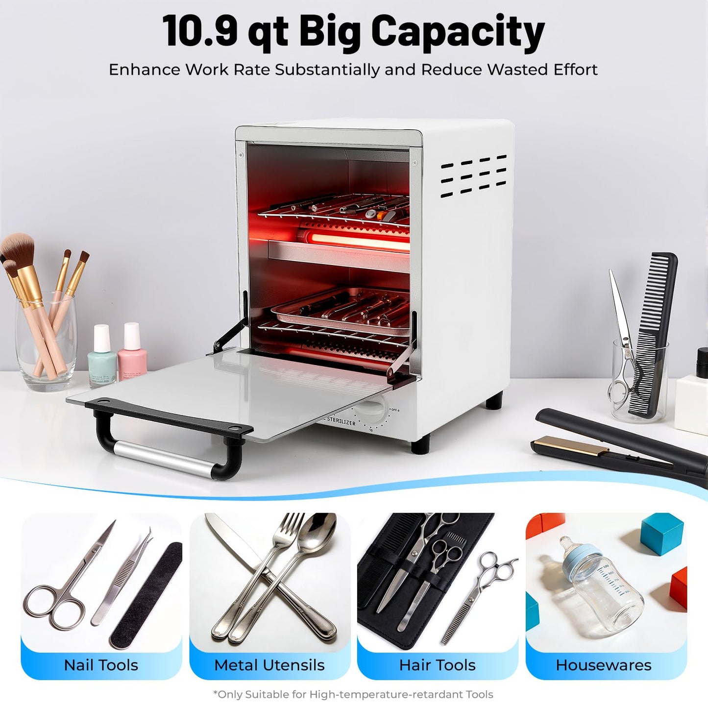 Nail Tool Cleaner, High Temperature Tool Sterilizer 12L, 110V 1000W Multifunctional Sterilizer w/Temperature Control & Timer & 2 Stainless Trays, 32℉-482℉, Nail Salon Equipment for Salon/Nail Tools