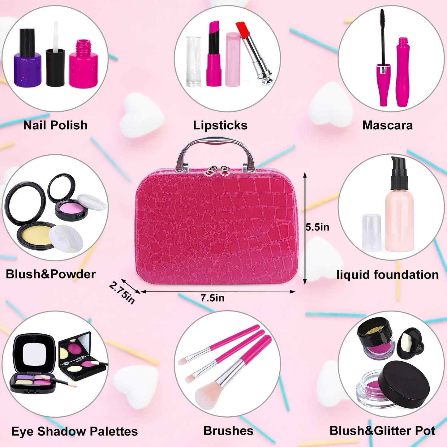 TEPSMIGO 2 Pack Pretend Makeup Kit for Girls, Kids Pretend Play Makeup Set - with Cosmetic Bag for Birthday Christmas, Toy Makeup Set for Little Girls Age 3+(Not Real Makeup)