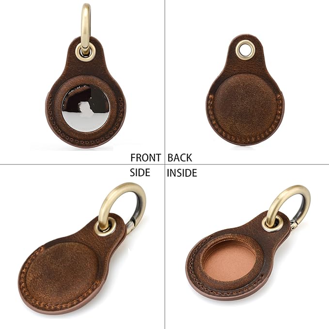 2 Pack Tusks Land Genuine Leather for AirTag Holder, Compatible with Apple AirTag, Anti-Loss Tracker Case for Dogs, Cats, Pets, Keys, Bags, Luggage, Durable & Stylish Accessory
