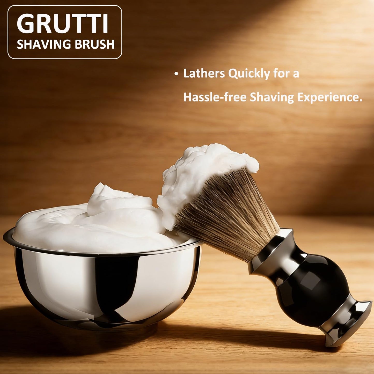 Men's Luxury Shaving Brush - GRUTTI Shave Brush for Wet Shave Using Shaving Cream & Soap，Professional, Fast - Lathering, No - Shedding, Synthetic Bristles - for Men Gift