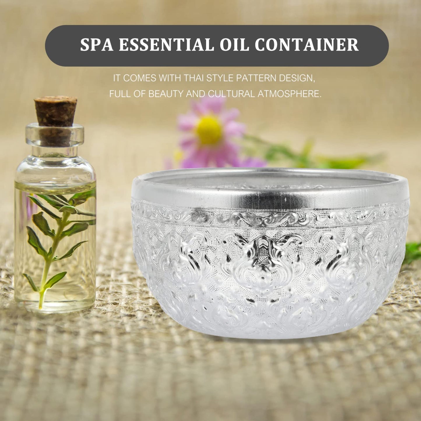 Beaupretty Thai Style Bowl Essential Oil Container Beauty Spa Bowl for Salon Hydrotherapy Massage and Home Use Aluminum with Smooth Surface 4.92 in 1 Piece