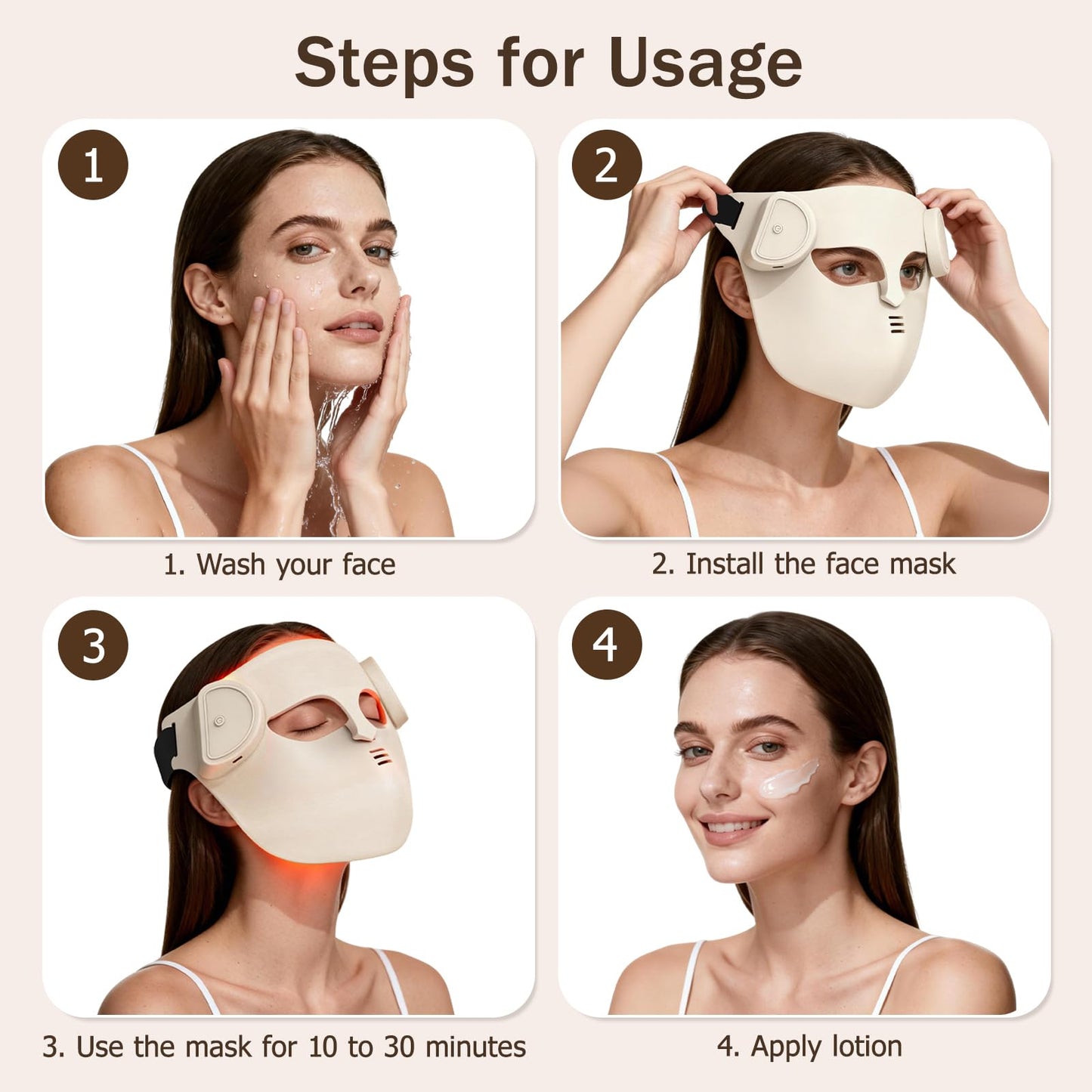 4D LED Red Light Therapy Mask for Face, Facial Fit Ergonomic Design, 850NM Near-Infrared Light, 68 LEDs Infrared and 272 Light Sources, Home Use Working Travel Yoga