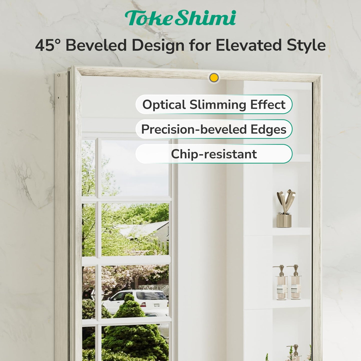 TokeShimi 14 x 24 Brushed Nickel Recessed Medicine Cabinet with Mirror, Assembly Required, Bathroom Medicine Cabinet with Mirror, Stepless Adjustable Shelves, Beveled Aluminum Frame, DTC Hinge