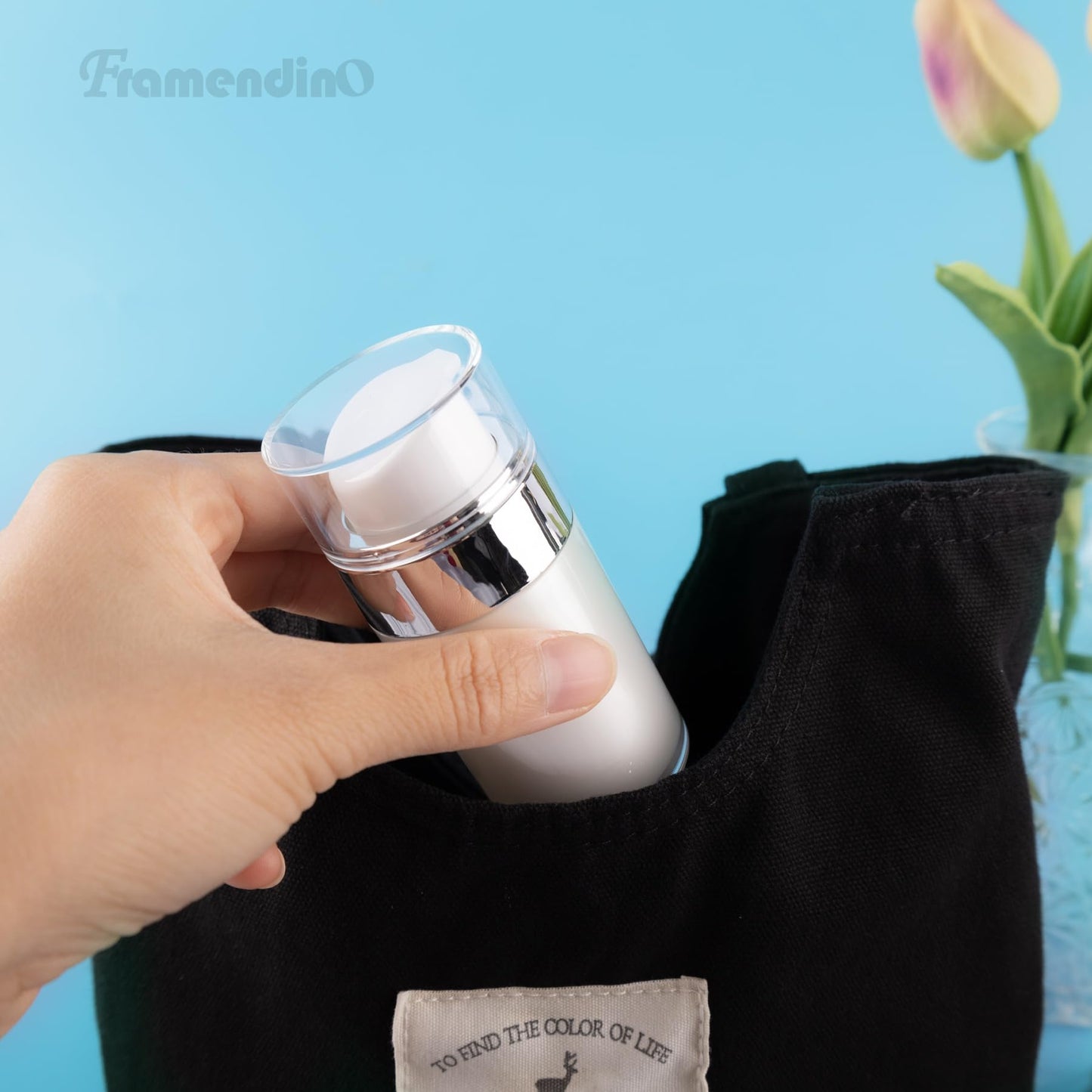 Framendino, 2 Pack Wide Mouth Pump Bottle Lotion Dispenser Airless Bottles Refillable Moisturizer Container with Silicone Spatula 1oz and 1.7oz