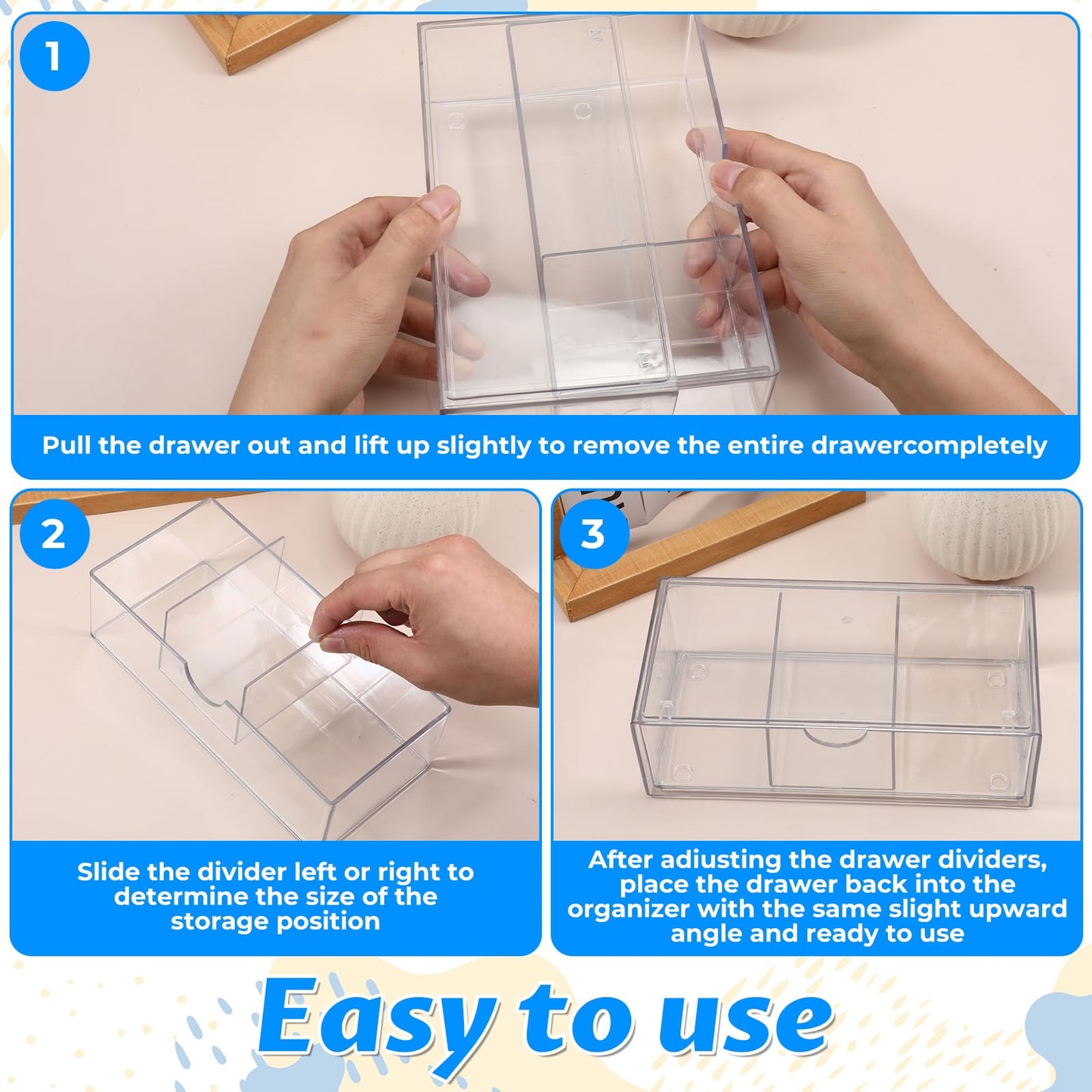Josojoou 3-Tier Clear Stackable Makeup Organizer with Removable Dividers,Acrylic Medicine Cabinet Organizer and Storage for Bathroom Mirror Cabinets, Vanity, Closet, Countertop with Drawer