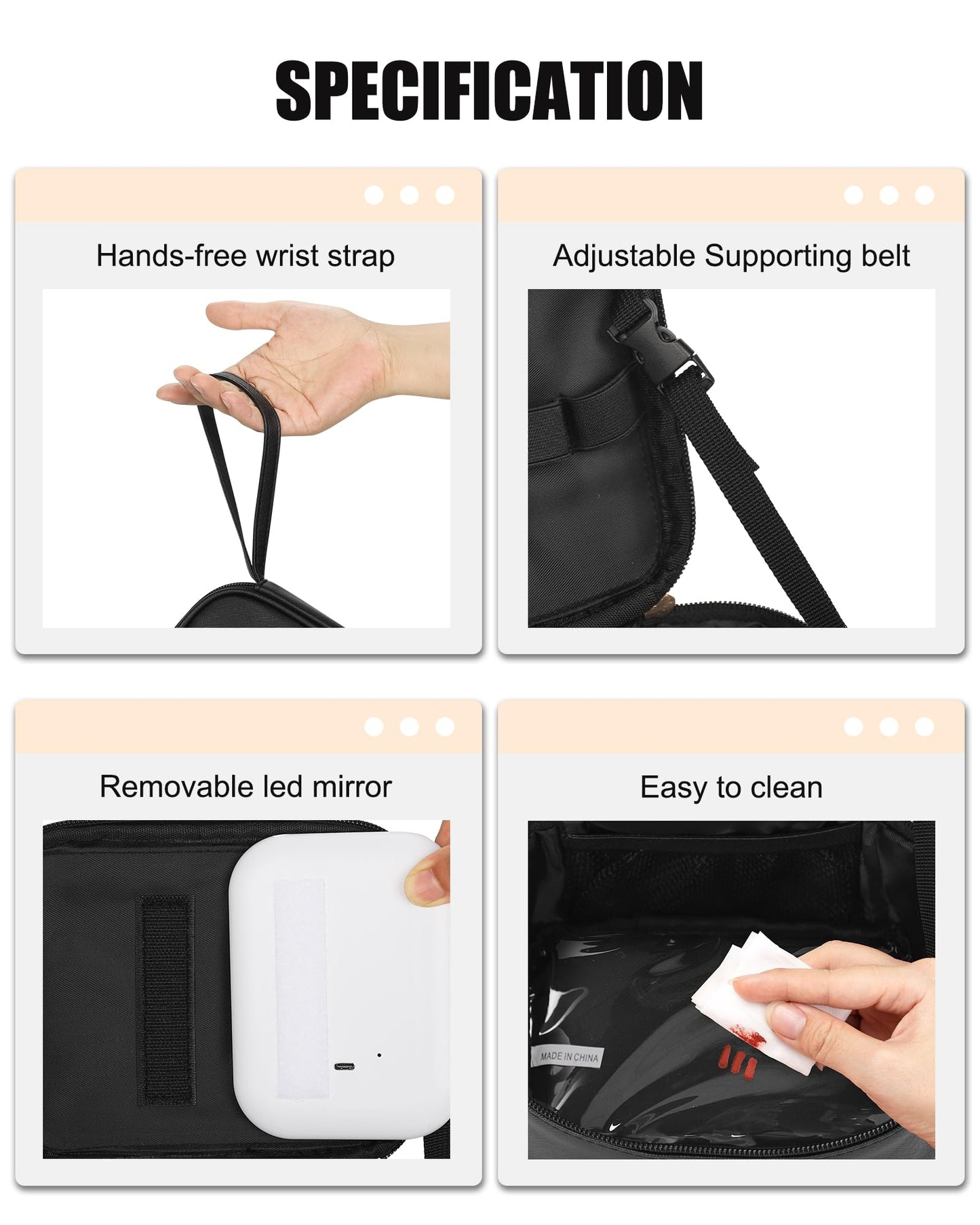 Relavel Small Makeup Bag with Led Mirror, Travel Cosmetic Case with 3 Light Modes and Adjustable Brightness, Foldable Makeup Pouch with Toiletries for Daily Use丨Work Touch-Ups丨Camping - Black