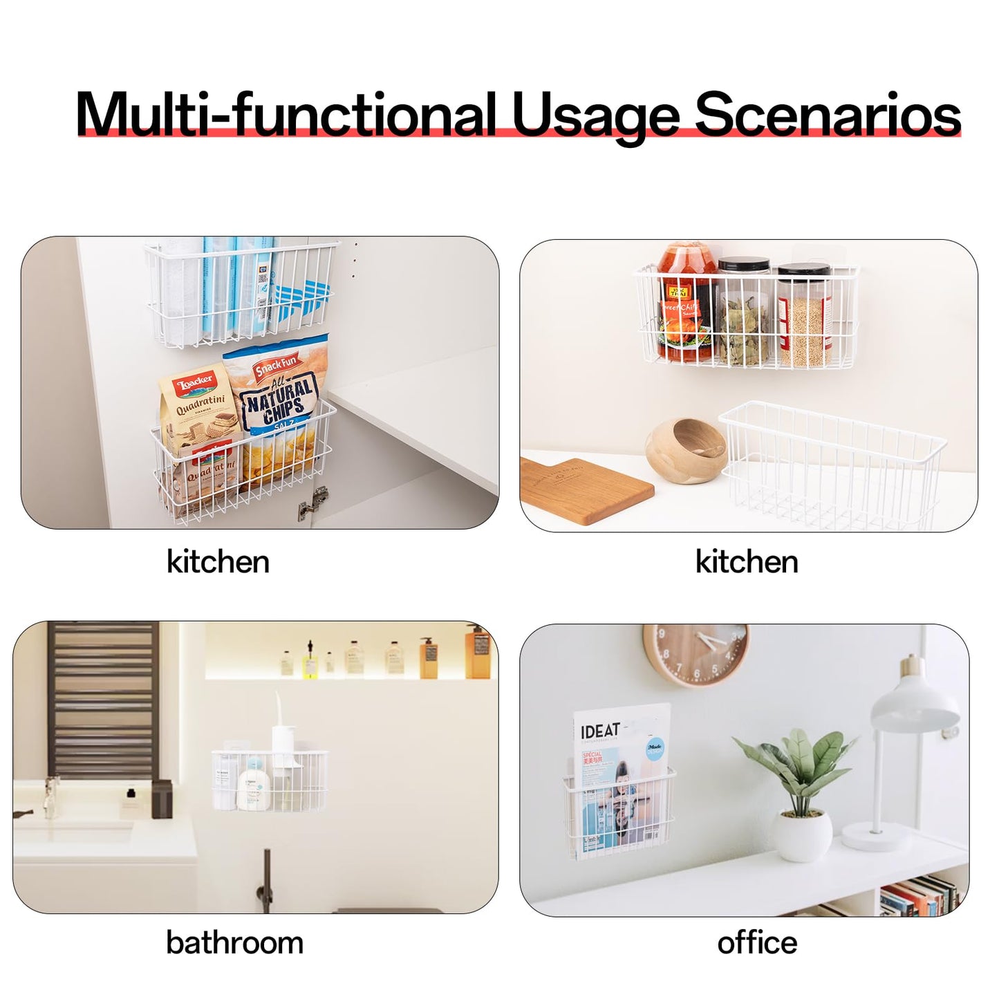ZHOHO TANT 2 Piece Kitchen Cabinet Door Storage Box, Lid Organizers Inside Cabinet, Self Adhesive Wall Mounted Storage Box for Kitchen/Wardrobe/Bathroom, White