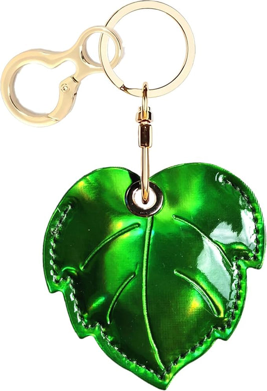 Shiny Leather Charm Keychain Holder Case Compatible with AirTag,Cute Protective Cover with Keyring,Anti-Scratch Finder GPS Tracker Case for Wallet Keys,Bag,Pets(Leaf)