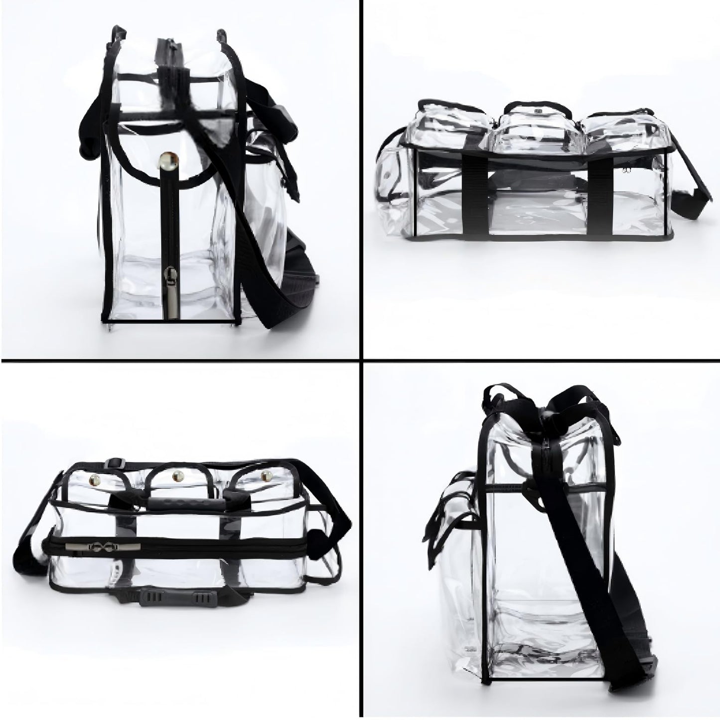 Jula Vance Professional Clear PVC Makeup Kits Organizer Make up Set Bag MUA Carry All Artist Transparent Vinyl Travel Cosmetic Bag with 6 External Pockets & Tissue Holder