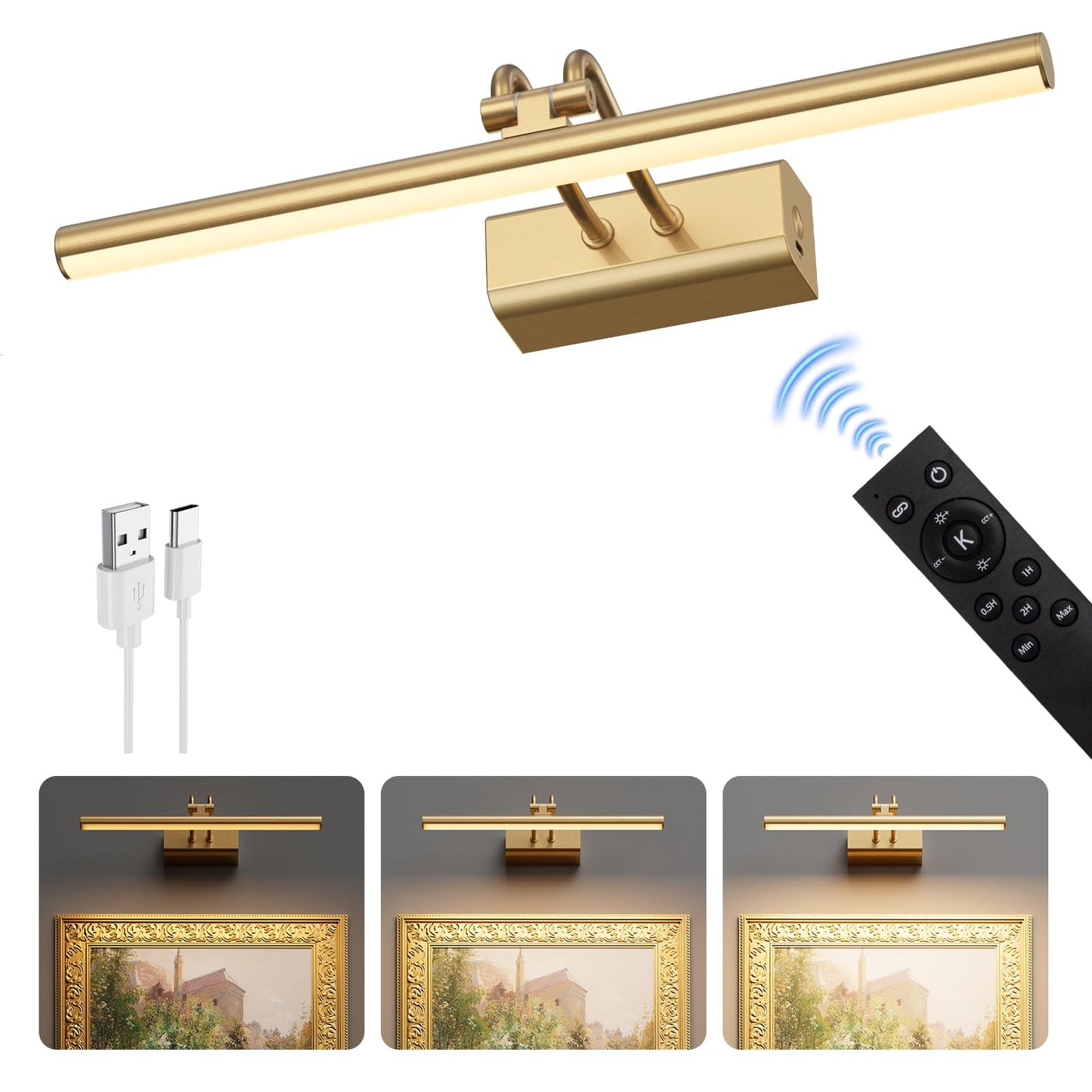 Percantis 13.8'' Battery Operated Picture Light for Wall, Remote Control