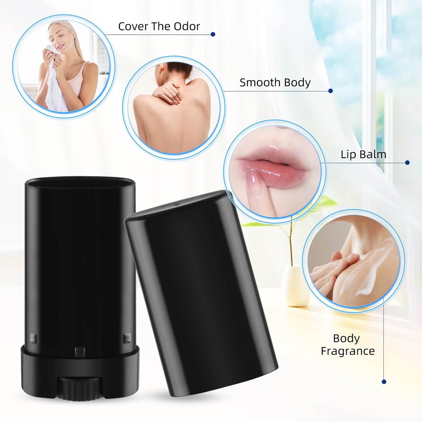 Mirrline 40 Pcs 15g Oval Lipstick Tubes Plastic Empty Deodorant Containers Refillable Lip Balm Bottles for DIY Deodorant Chapstick - Black