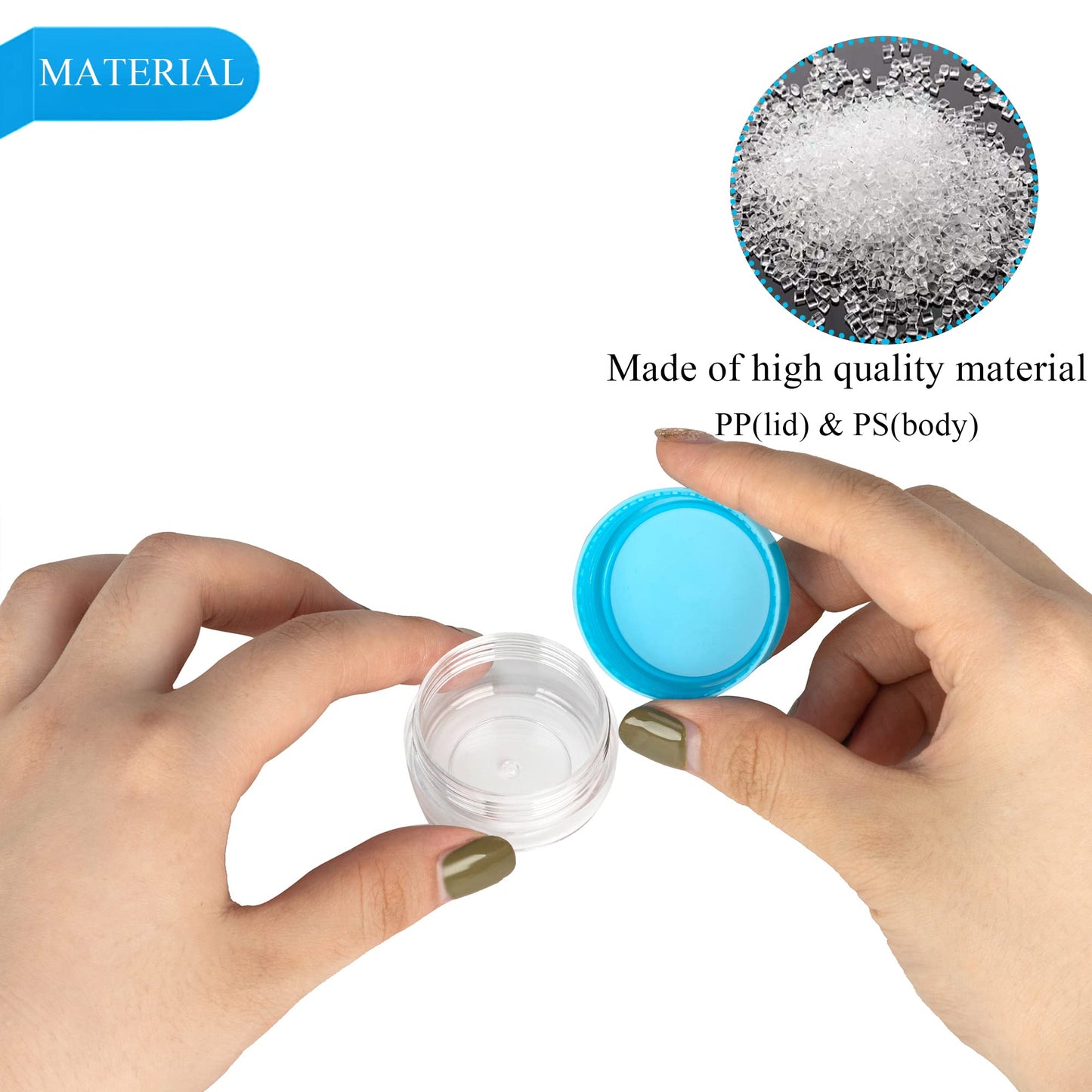 50PCS 10 Gram Sample Containers,10ml Empty Jars with Lids, Small Cosmetic Containers, Mini Sample Jars with 4PCS Mini Spatulas for Make Up, Oils, Lotion, Powder, Paint, Jewelry, Lip Balms(Blue Lid)