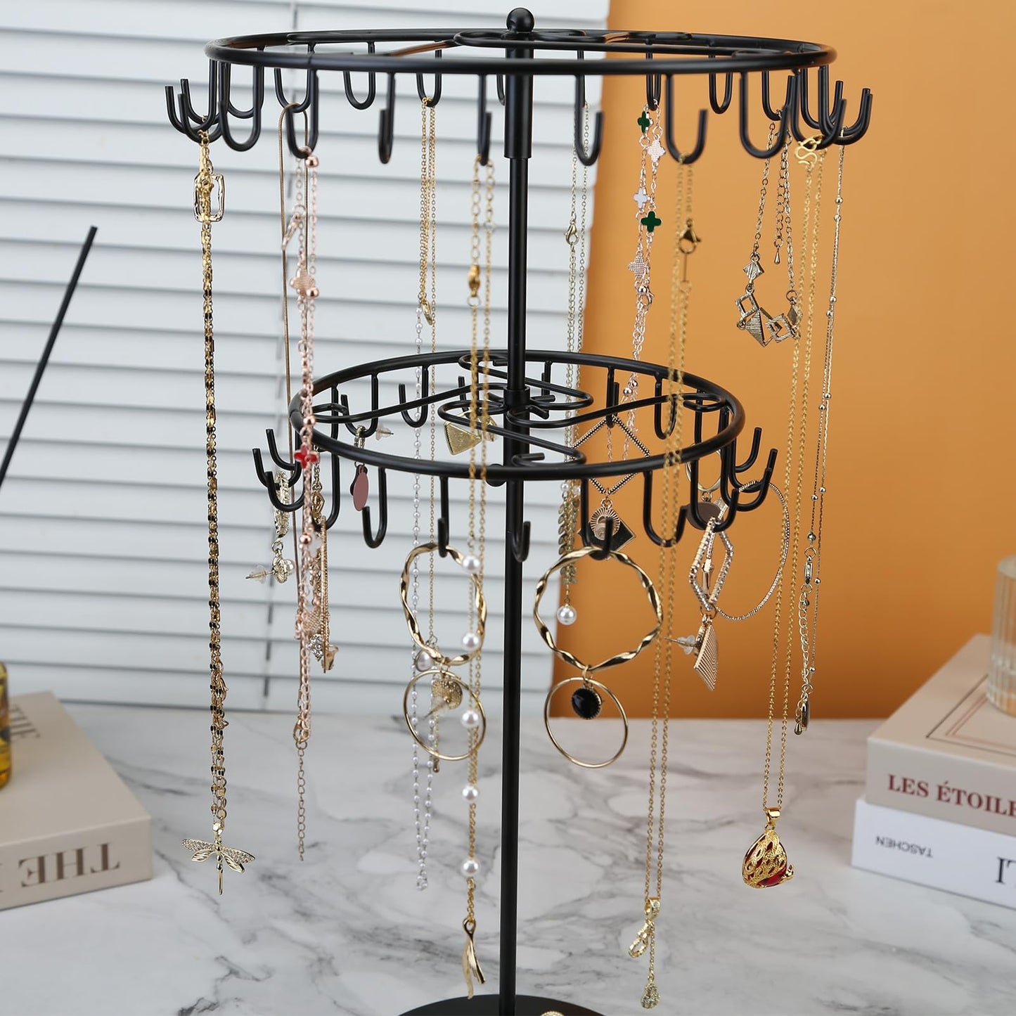 Diridbaz jewelry storage rack Rotating Jewelry Display is used to organize and store necklaces, earrings, bracelets, rings﻿-black