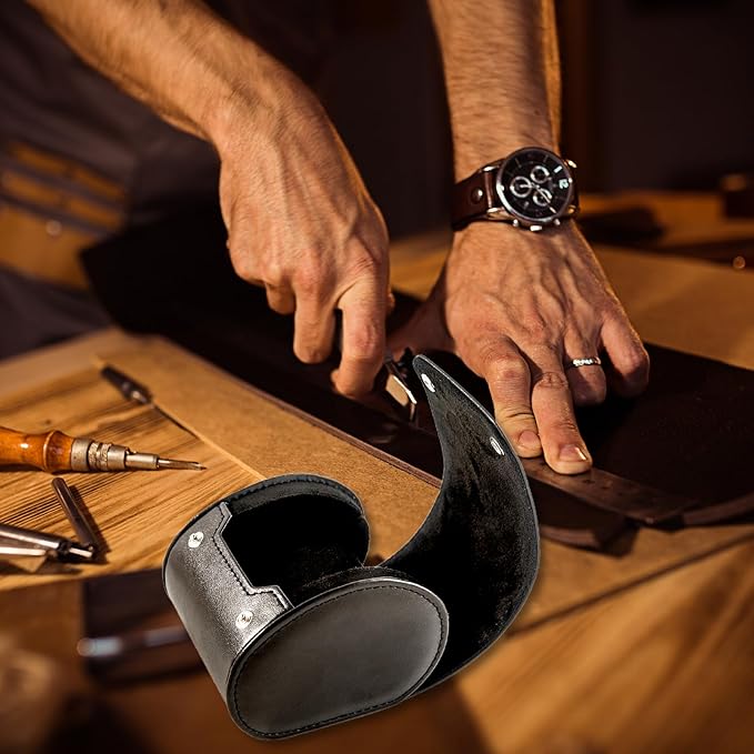 MR.OKAY Single Watch Travel Case-Classic Leather Watch Case With Superb Texture.Portable Watch Roll Or Organizer For Storage And Display.Men's Great Gift For Traveling, 100% Handmade by Artisans