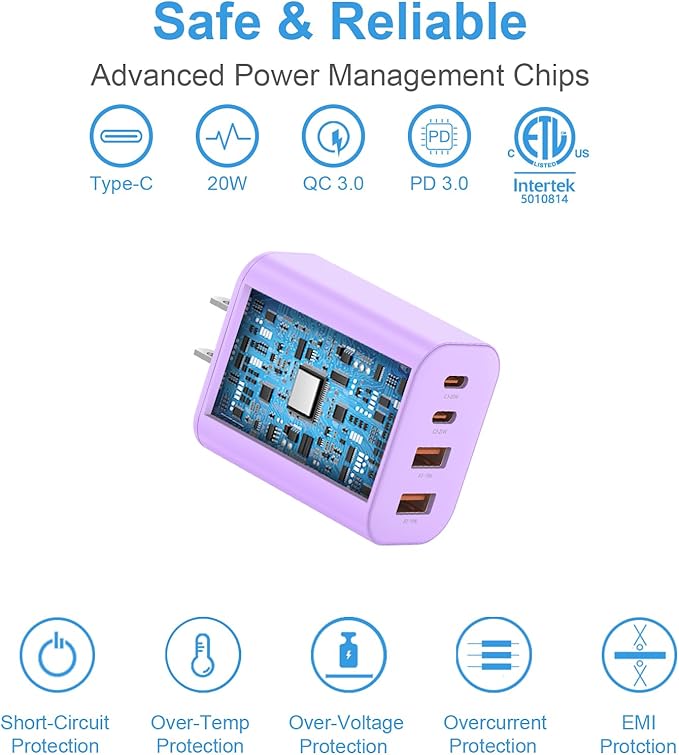 USB C Charger Block,40W USB C Charger Cube,Type C Charging Block,USB Wall Chargers Dual Port PD+QC Charging Cube for iPhone 16 15 14 13 12 11 Pro Max XS,iPad, Samsung Phone,Tablet(Purple)