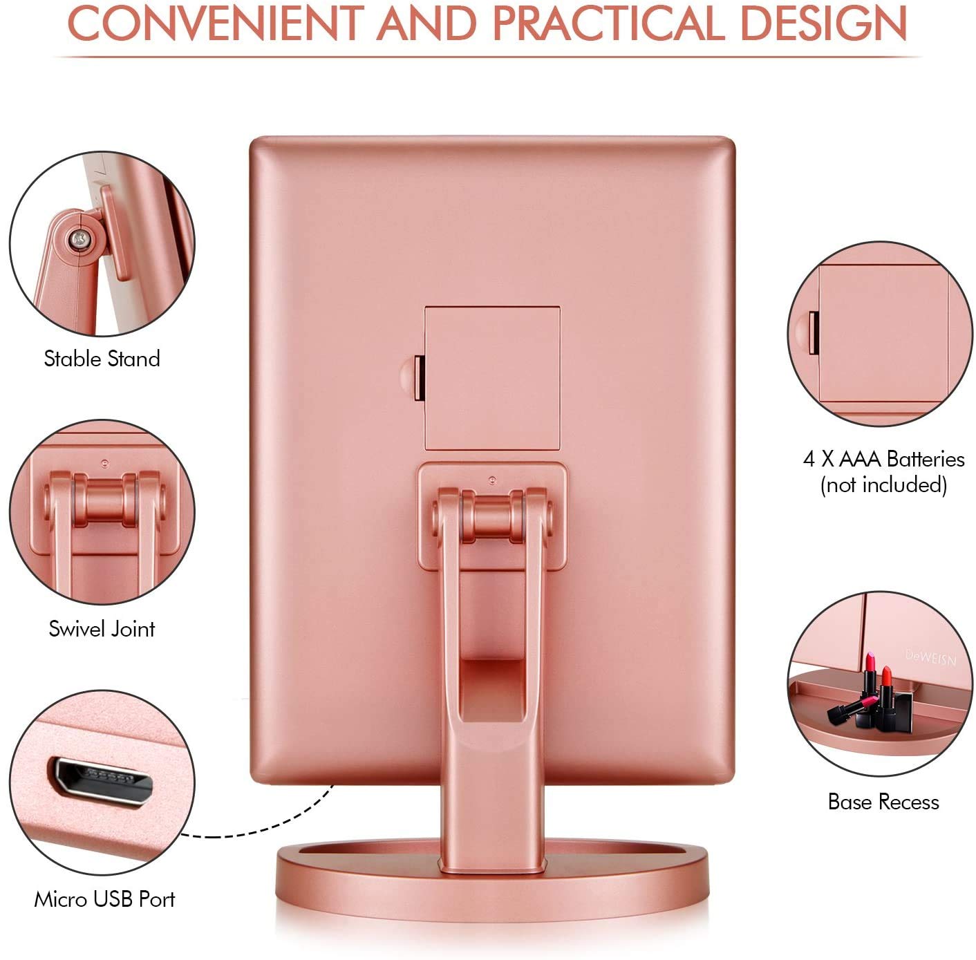 Infitrans Trifold Makeup Mirror Vanity Mirror with Lights,1X 2X 3X Magnification,Touch Control,Adjustable Rotation,Dual Power Supply,Portable Travel Cosmetic Mirror,Birthday Gifts for Women,Teengirls